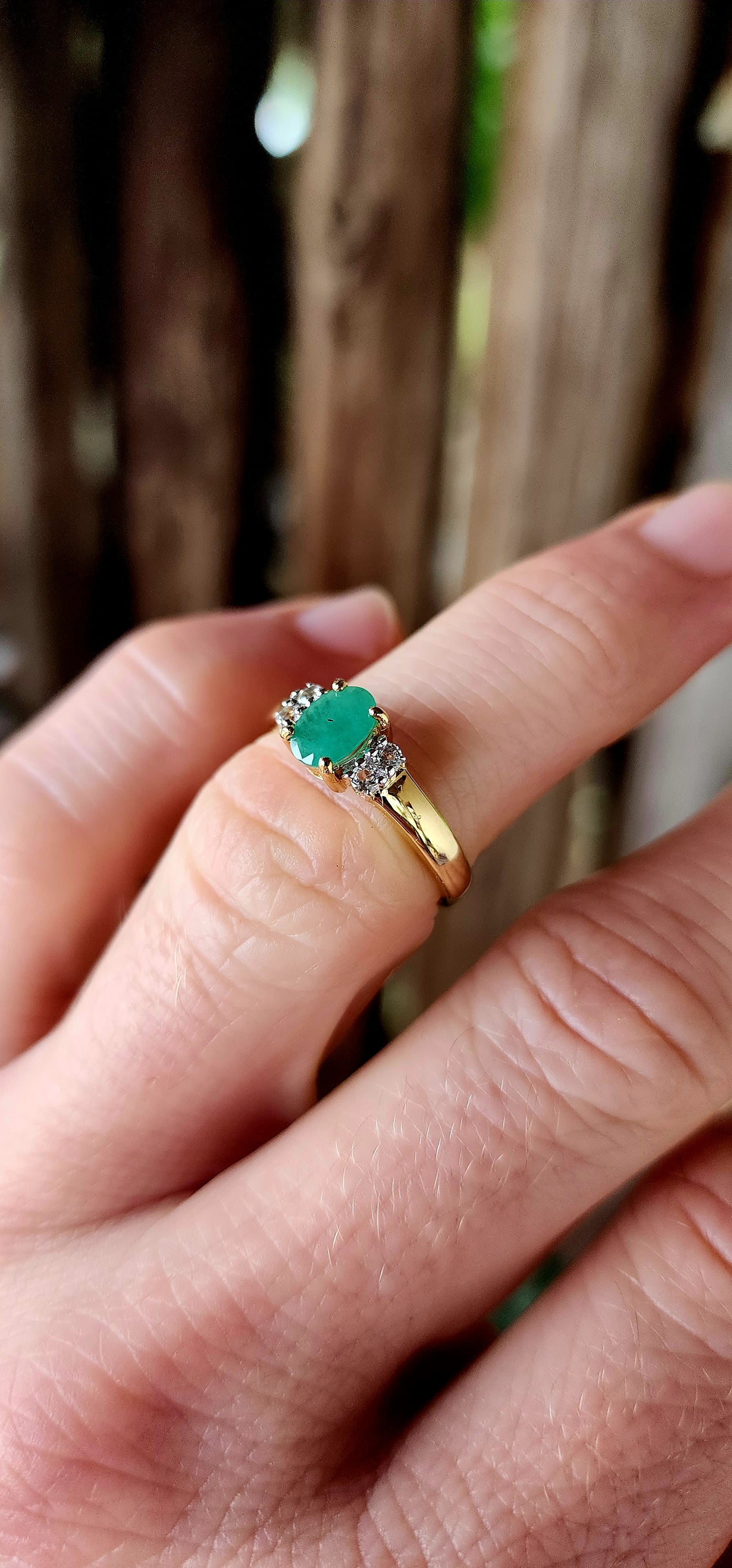 "Emerald Glow" – Emerald & White Topaz Trilogy Ring.