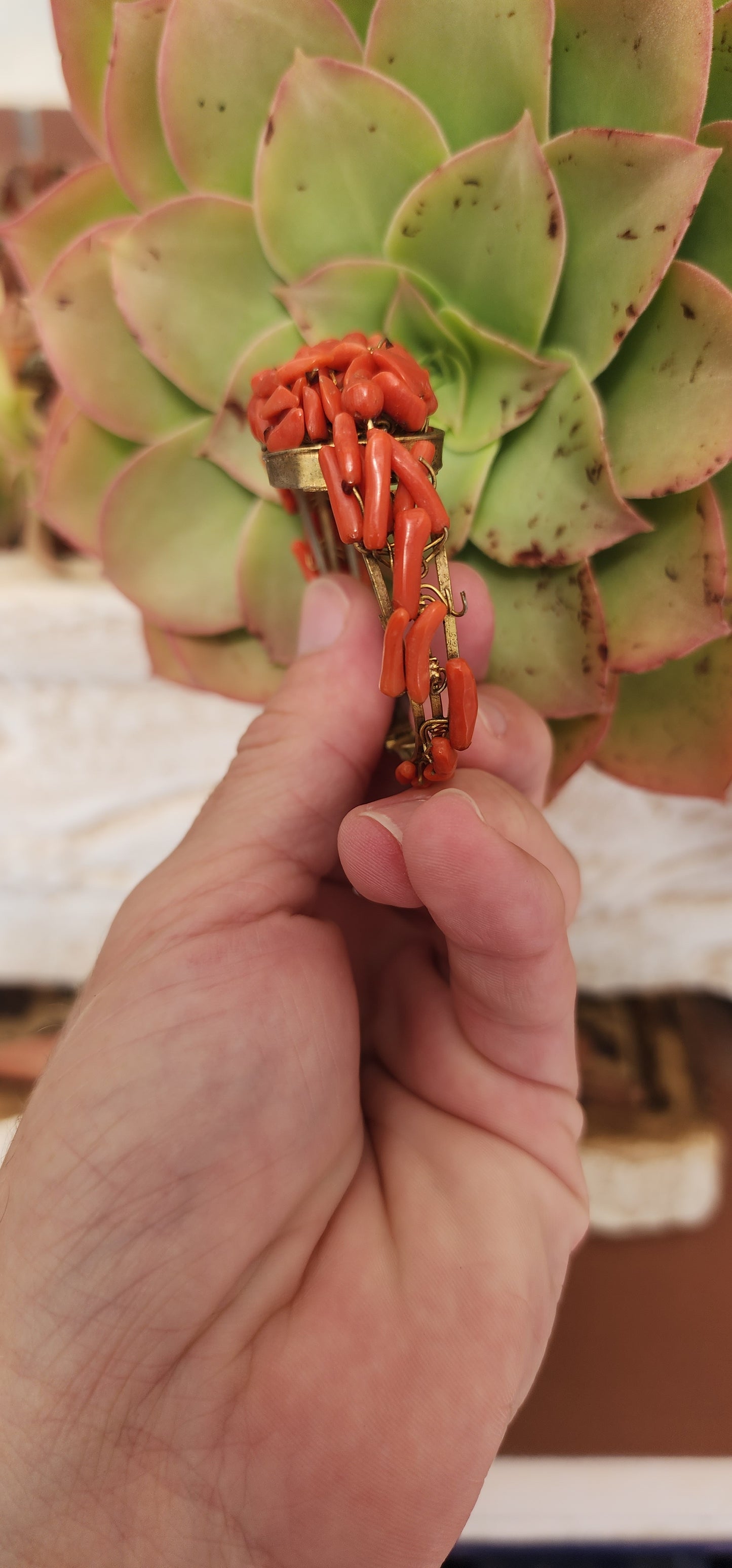 Antique Italian made late 19th century Red coral bracelet .Decorated with Sciacca Coral fruits and leaves elements on an Gold Gilt Metal mounting.
