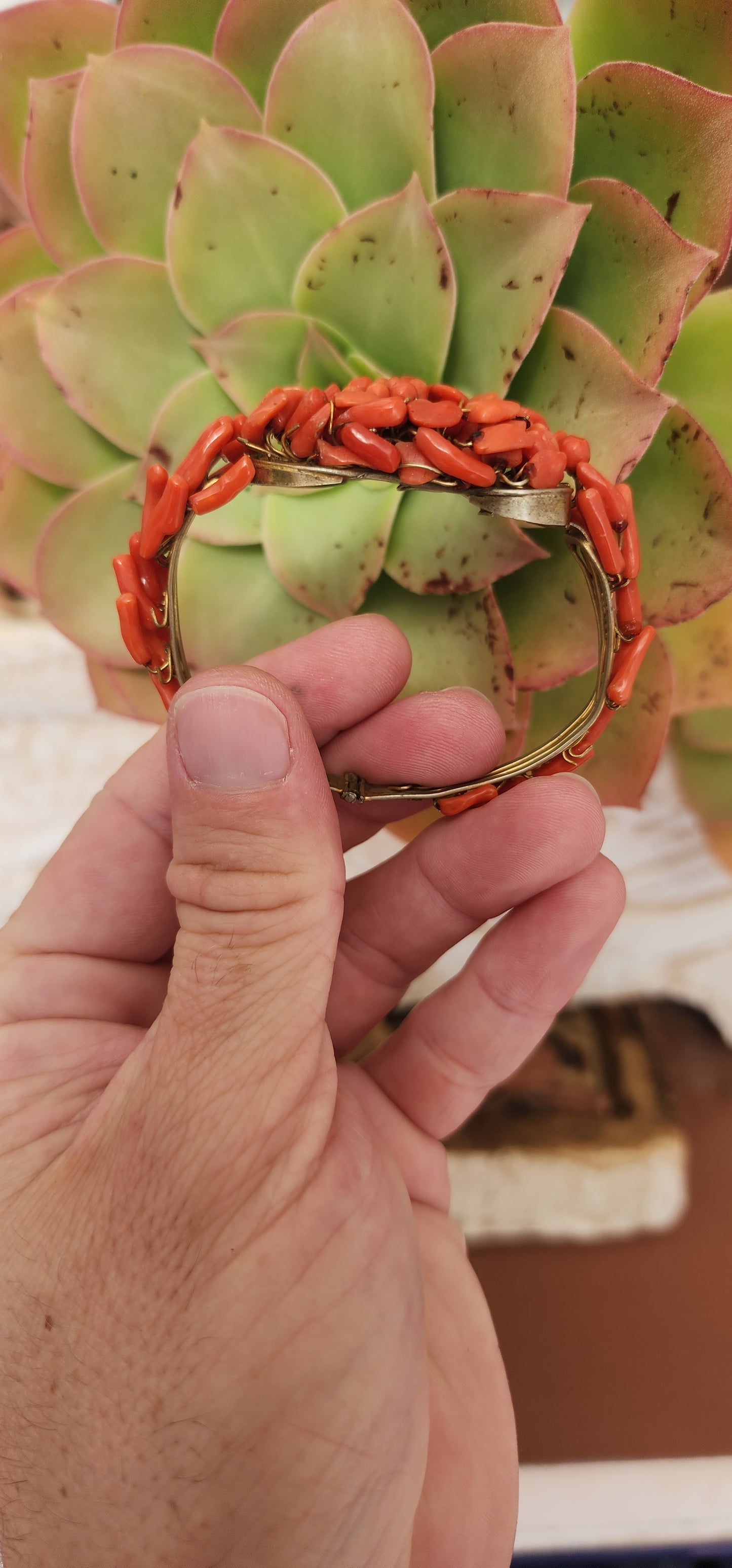 Antique Italian made late 19th century Red coral bracelet .Decorated with Sciacca Coral fruits and leaves elements on an Gold Gilt Metal mounting.