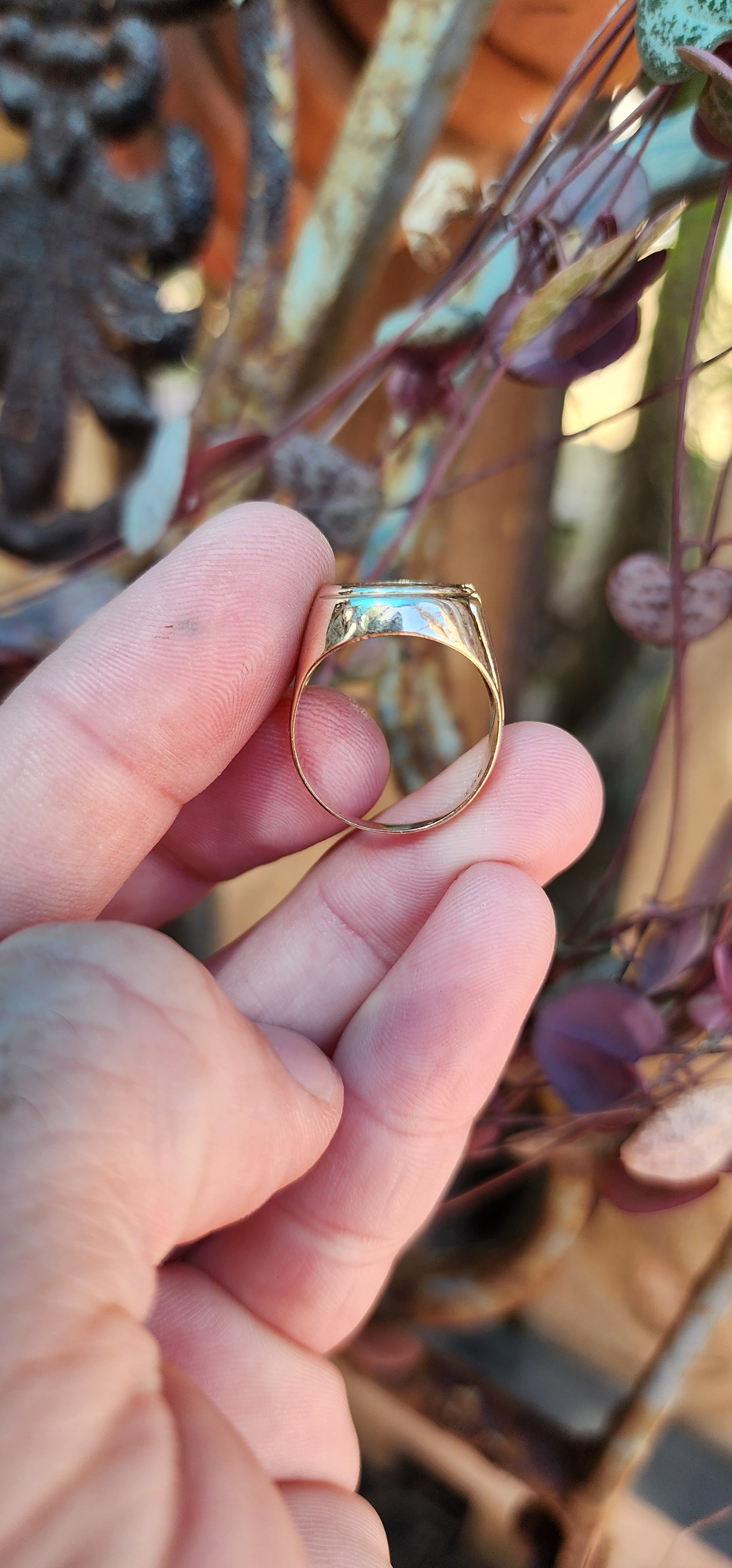 Chunky 9ct Yellow Gold signet ring set with an 22ct Yellow Gold Mexican 2 Pesos coin