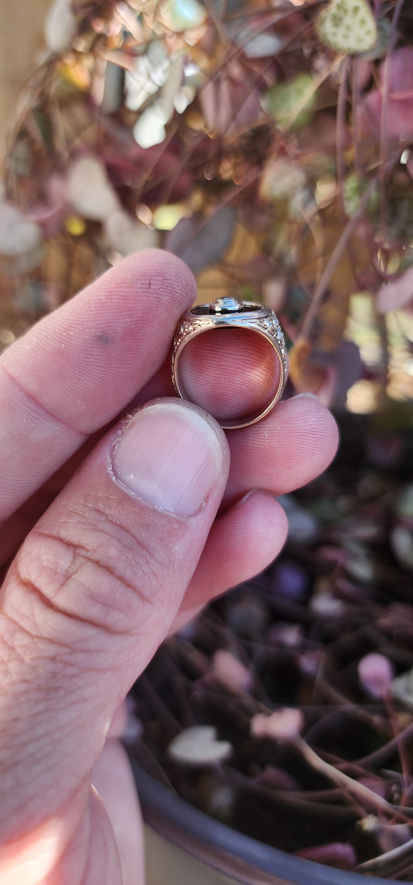 Classical 9ct White Gold,Onyx and Diamond Signet ring.