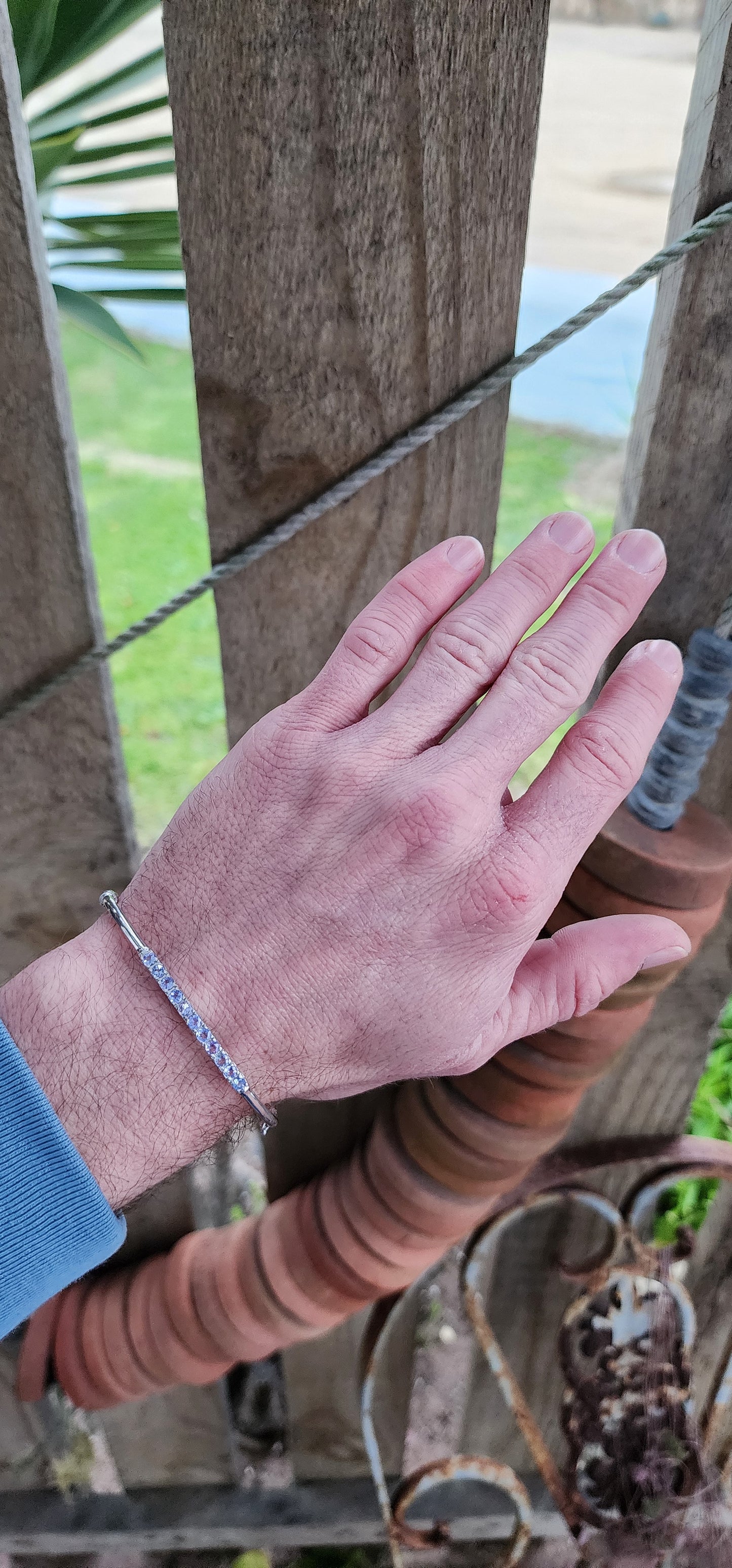 Introducing this Sterling Silver and Tanzanite Gemstones hinge bangle/bracelet.