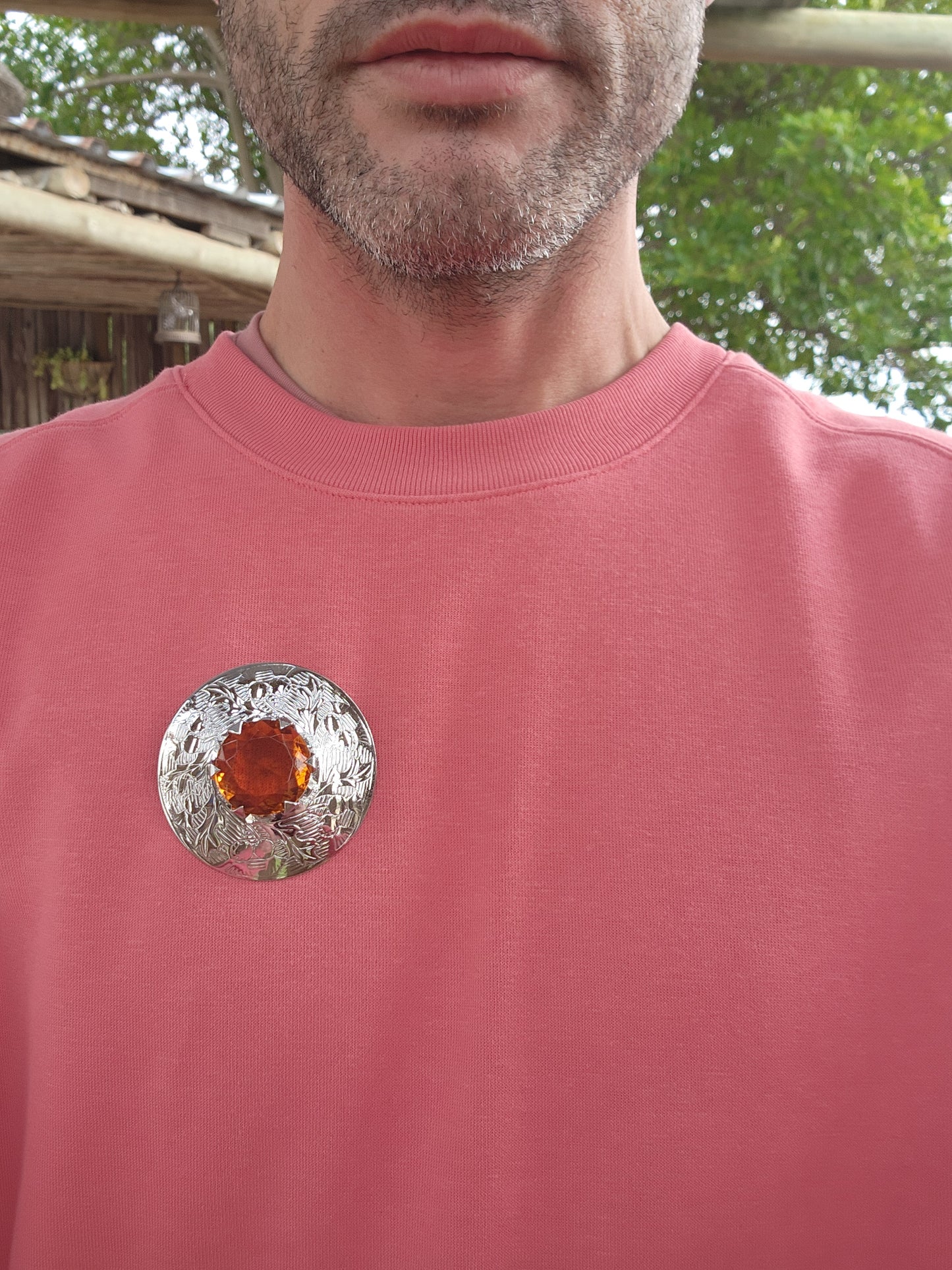 Super large size Vintage 1950's Rhodium plated and faux Citrine Glass Scottish Mizpah Kilt/Sash brooch .
