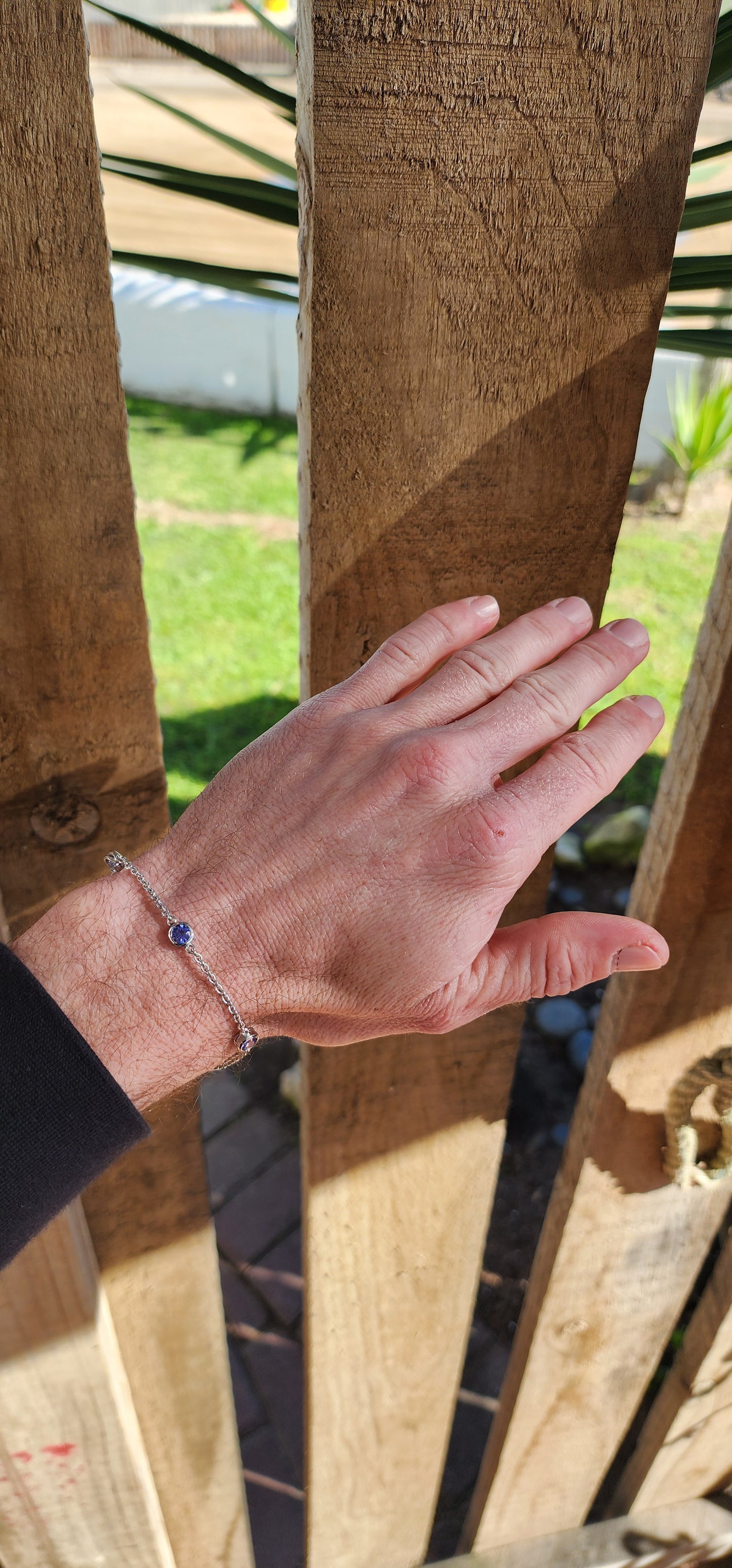 Gorgeous and elegant Sterling Silver and 5x Natural Round Cut Tanzanite Gemstones Station bracelet - The lovely Tanzanite Gems have been bezel/tube set.The bracelet is Adjustable.