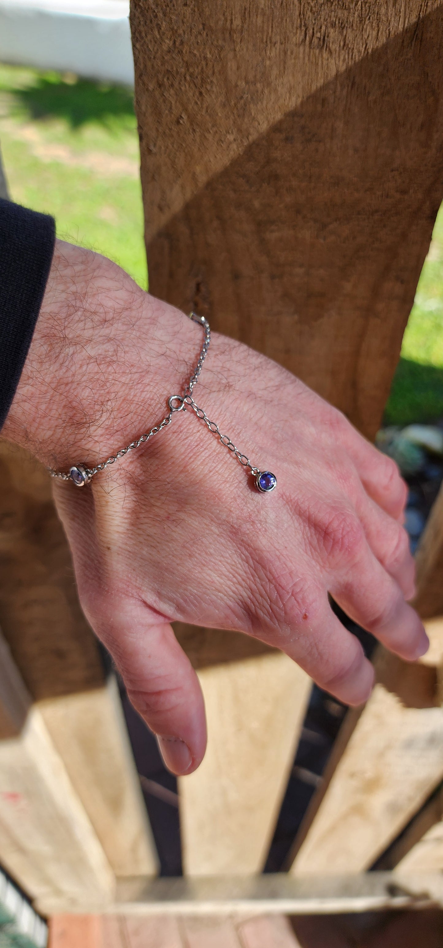 Gorgeous and elegant Sterling Silver and 5x Natural Round Cut Tanzanite Gemstones Station bracelet - The lovely Tanzanite Gems have been bezel/tube set.The bracelet is Adjustable.