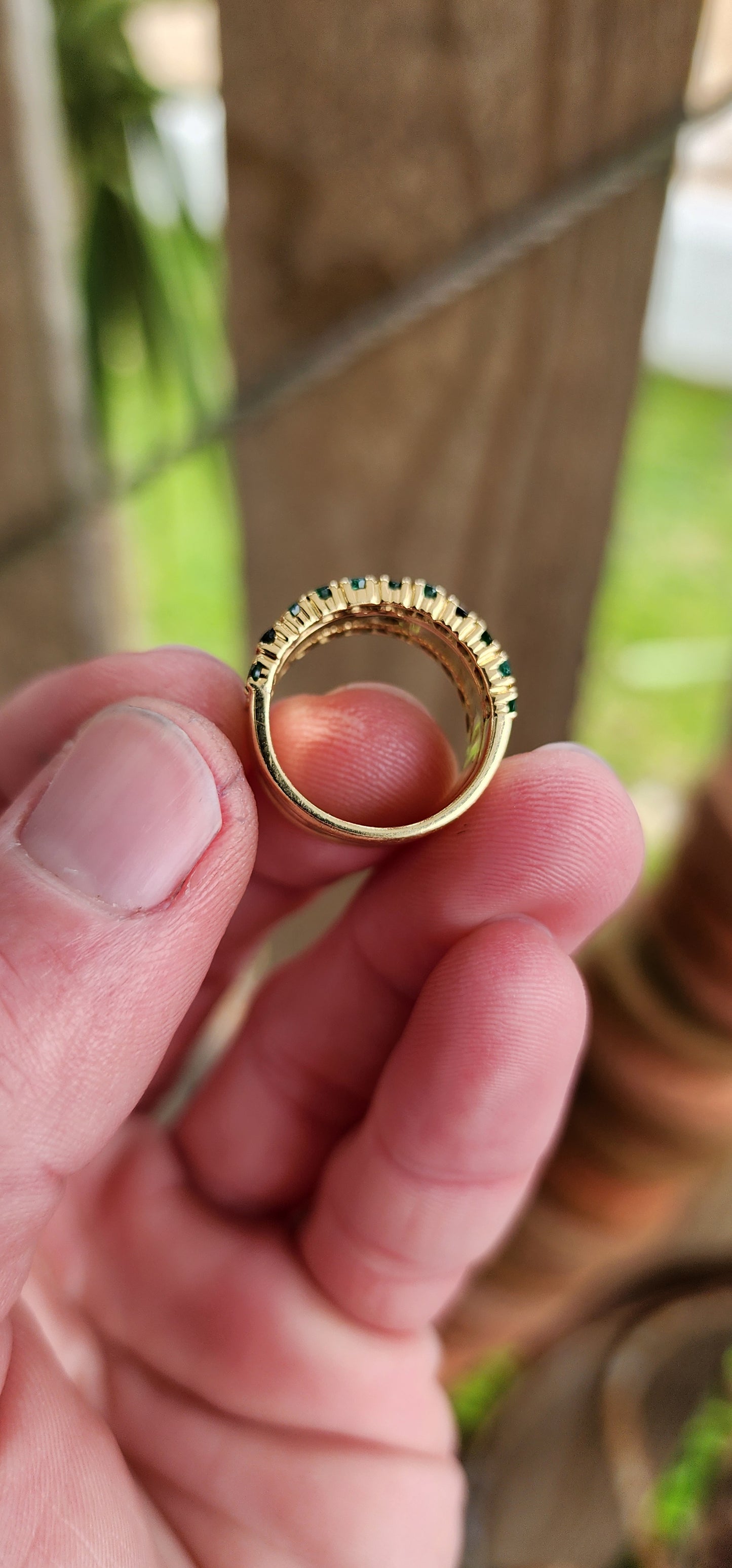 Exquisite and chunky Solid 18ct Yellow Gold and Diamond/Emeralds Studio/Artisan made 3 piece ring set.