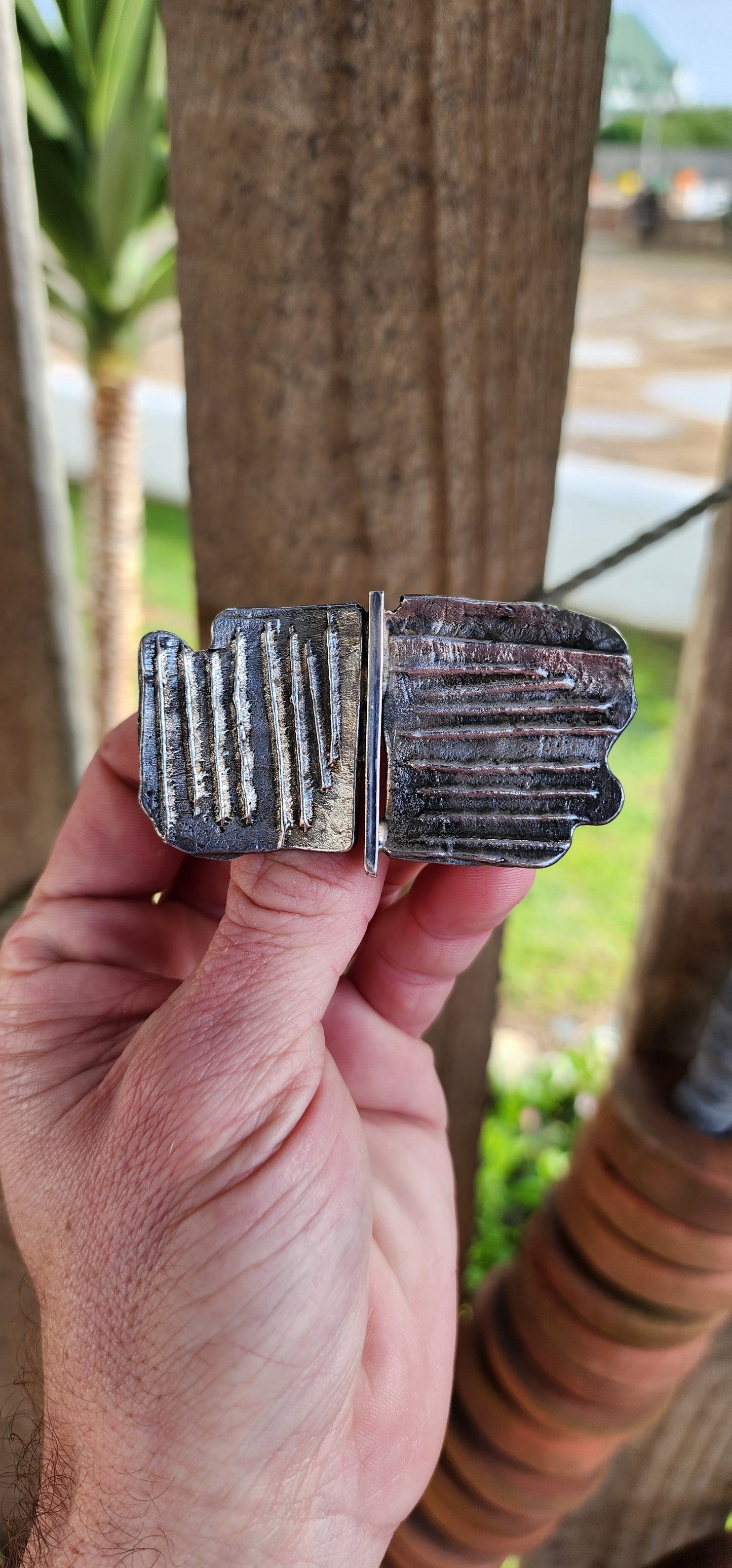 ULTRA RARE FIND !! This marvelous and large sized Sterling Silver Modernist/Brutalist Designer brooch Circa 1970's. Made by the very well known and sough after German/South African Silver/Goldsmith - Erich Frey,signed accordingly.