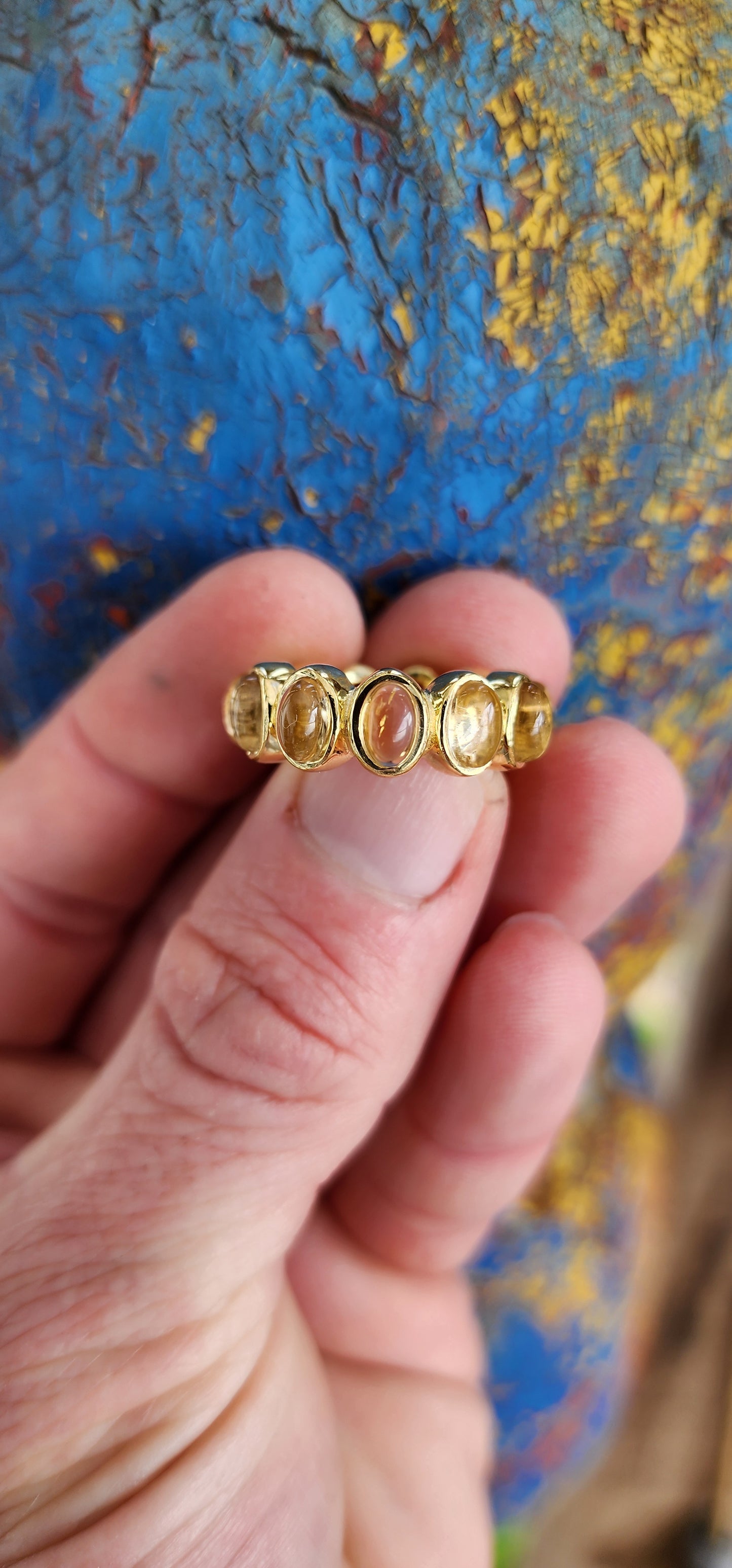 Exquisite handcrafted Citrine Cabochons Full Eternity ring made of Sterling Silver and 22ct Yellow Gold plating.