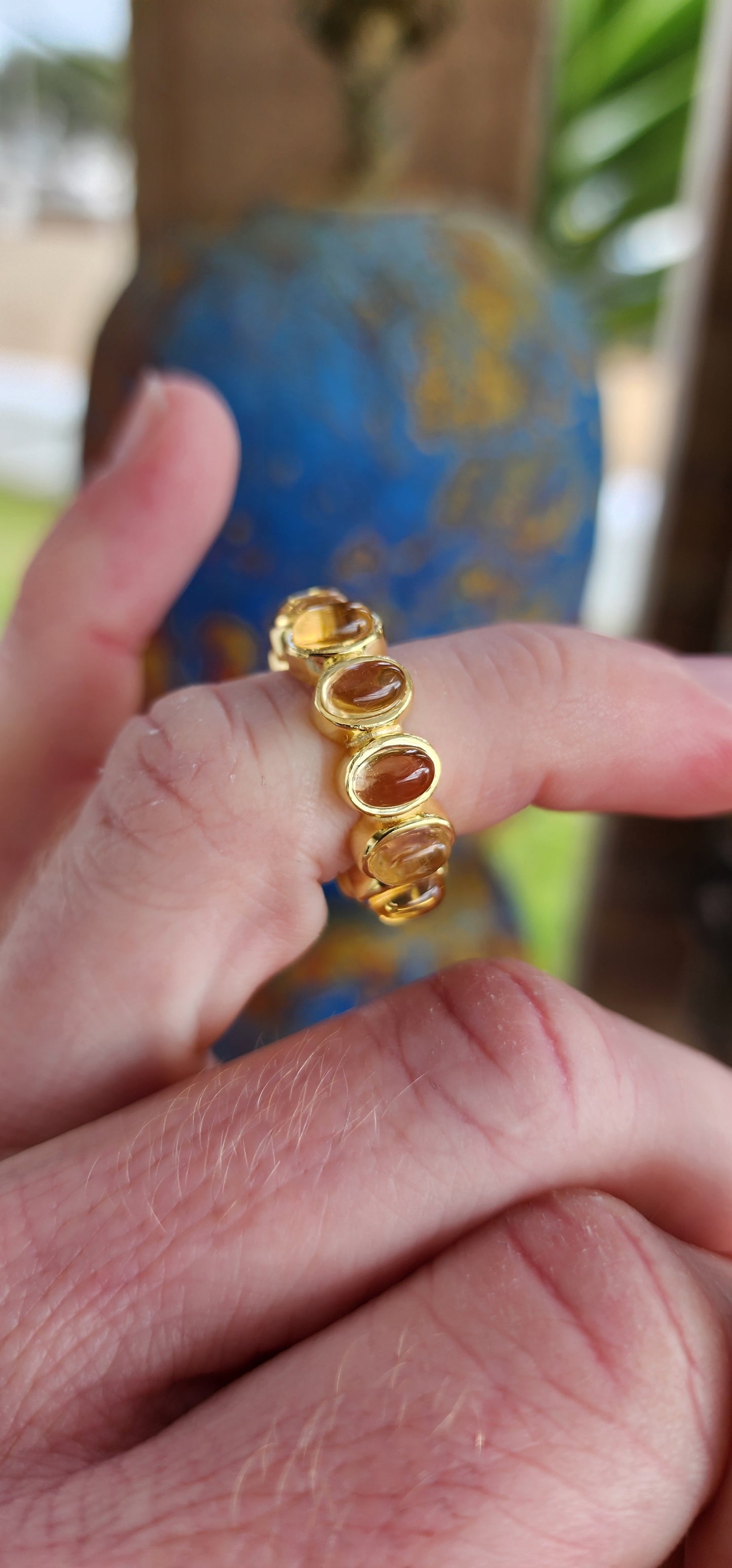 Exquisite handcrafted Citrine Cabochons Full Eternity ring made of Sterling Silver and 22ct Yellow Gold plating.