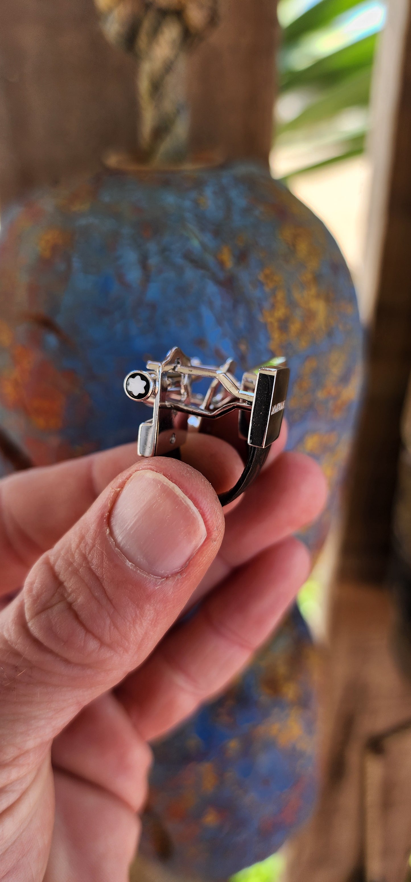 Pair of Luxury Designer Sterling Silver and Black Alligtor Leather cufflinks.