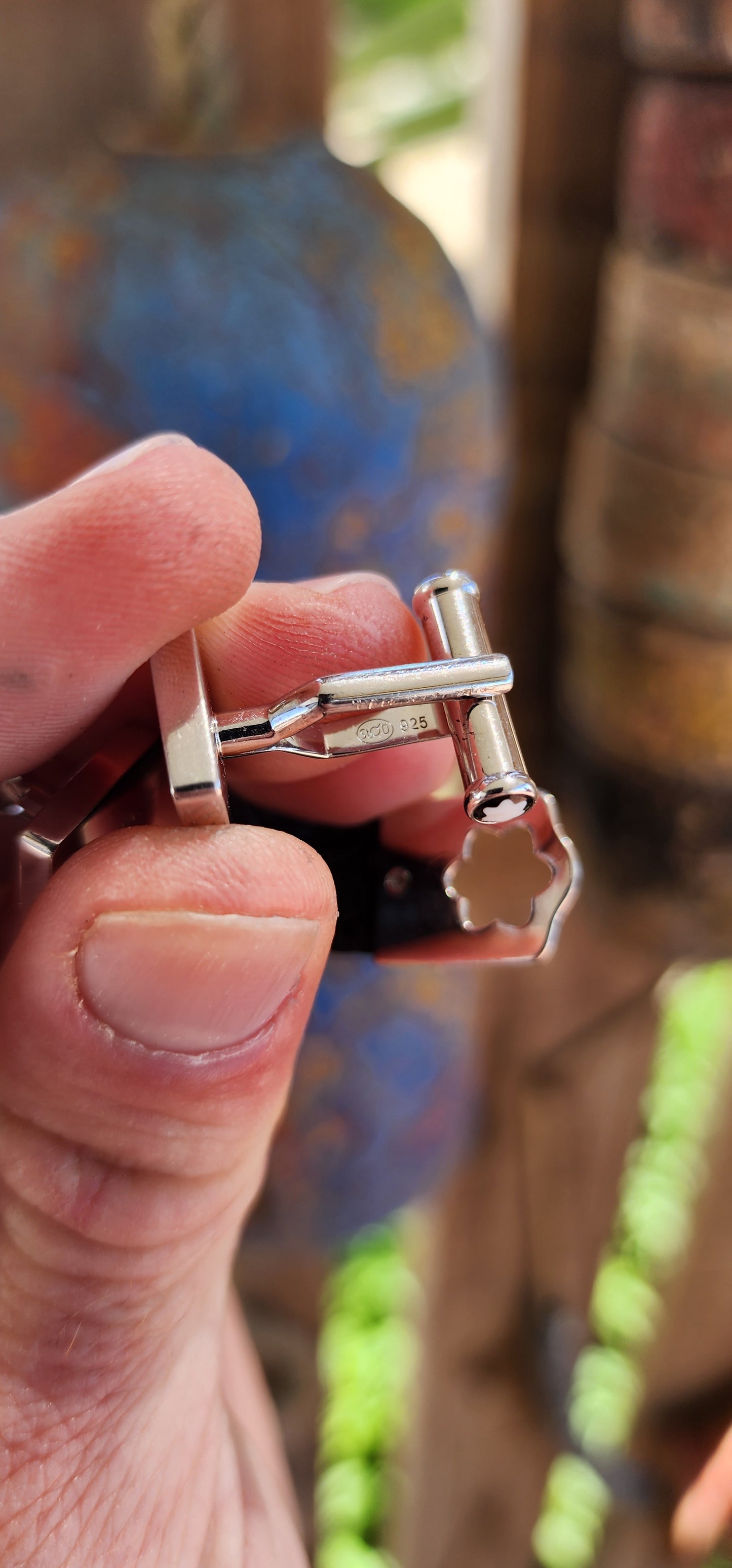 Pair of Luxury Designer Sterling Silver and Black Alligtor Leather cufflinks.