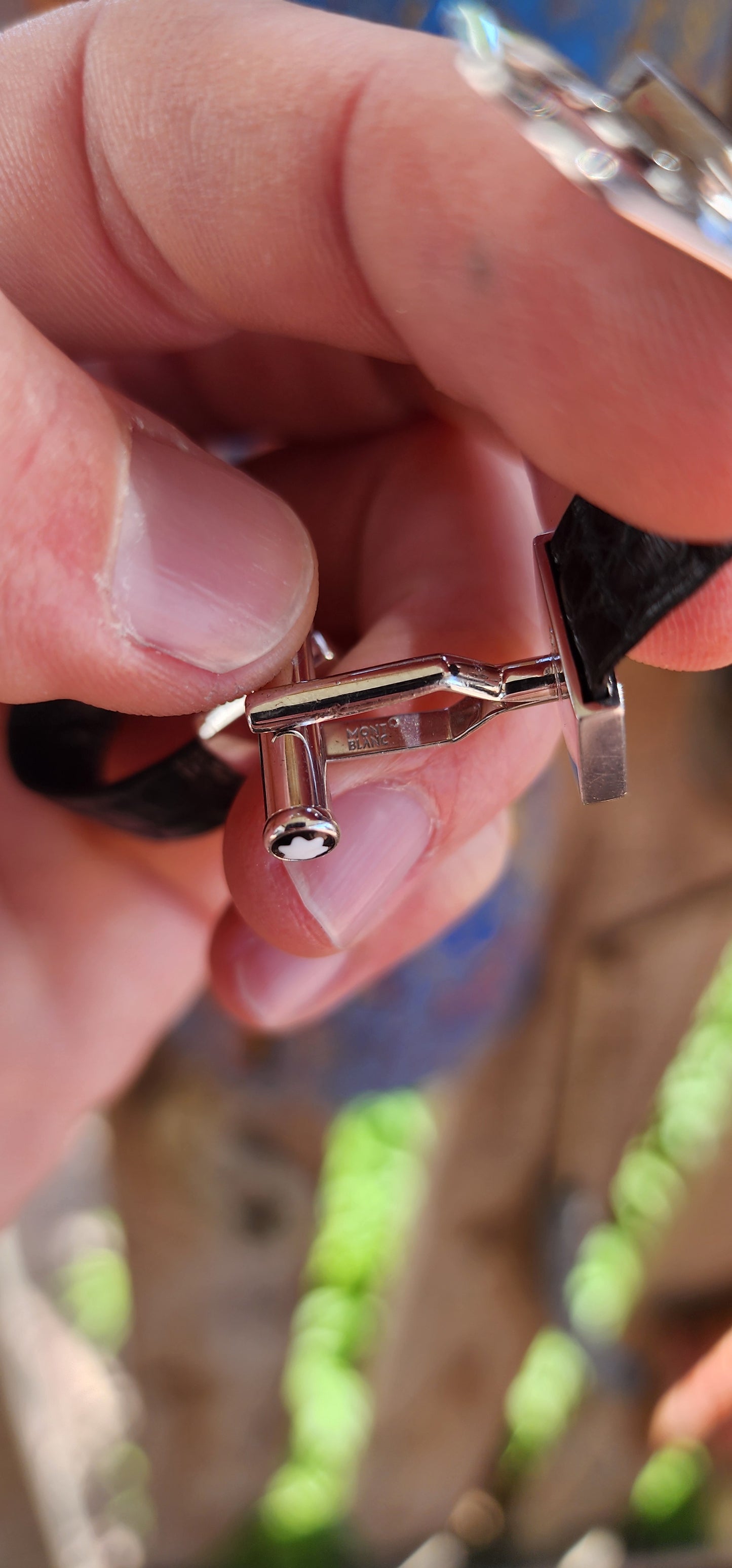 Pair of Luxury Designer Sterling Silver and Black Alligtor Leather cufflinks.