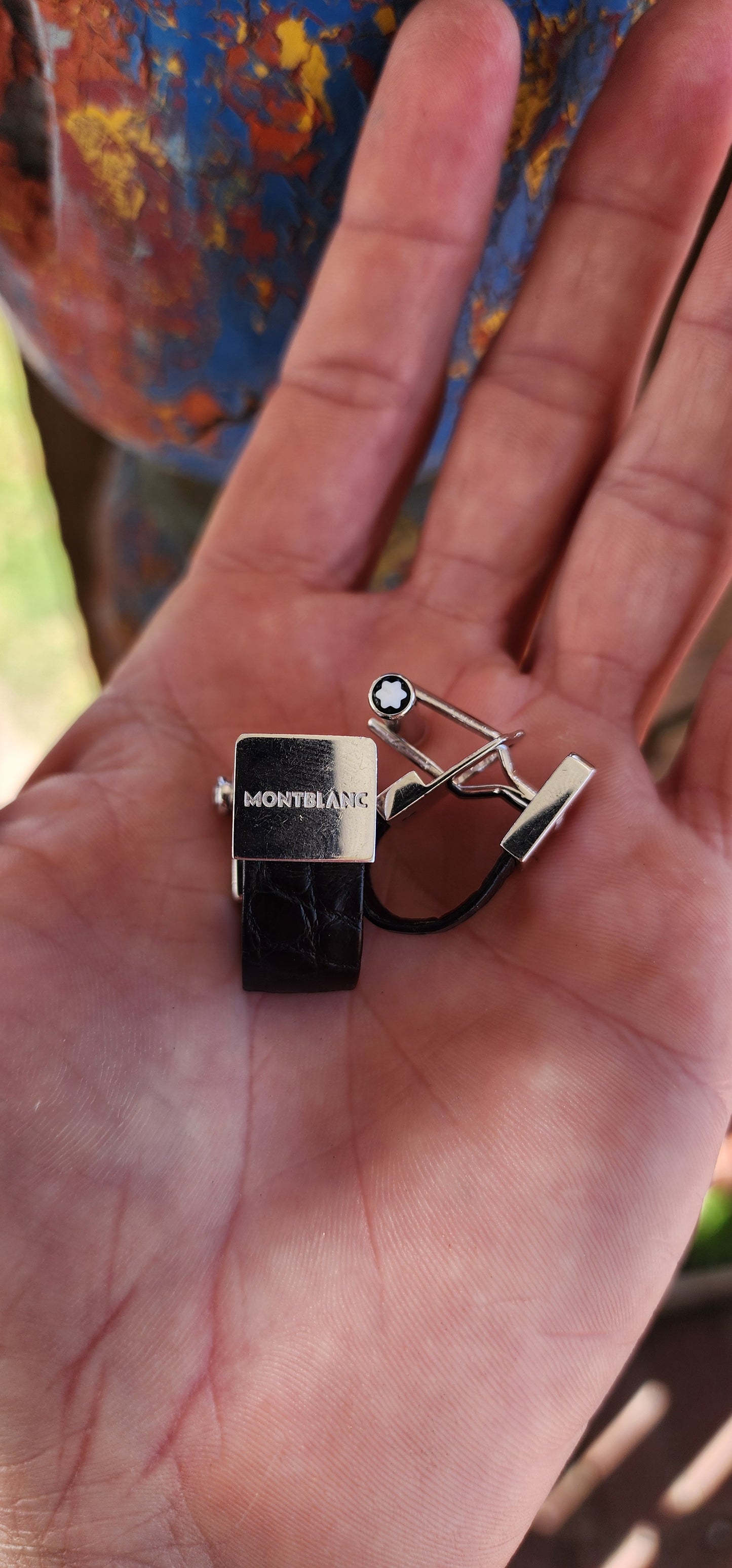 Pair of Luxury Designer Sterling Silver and Black Alligtor Leather cufflinks.