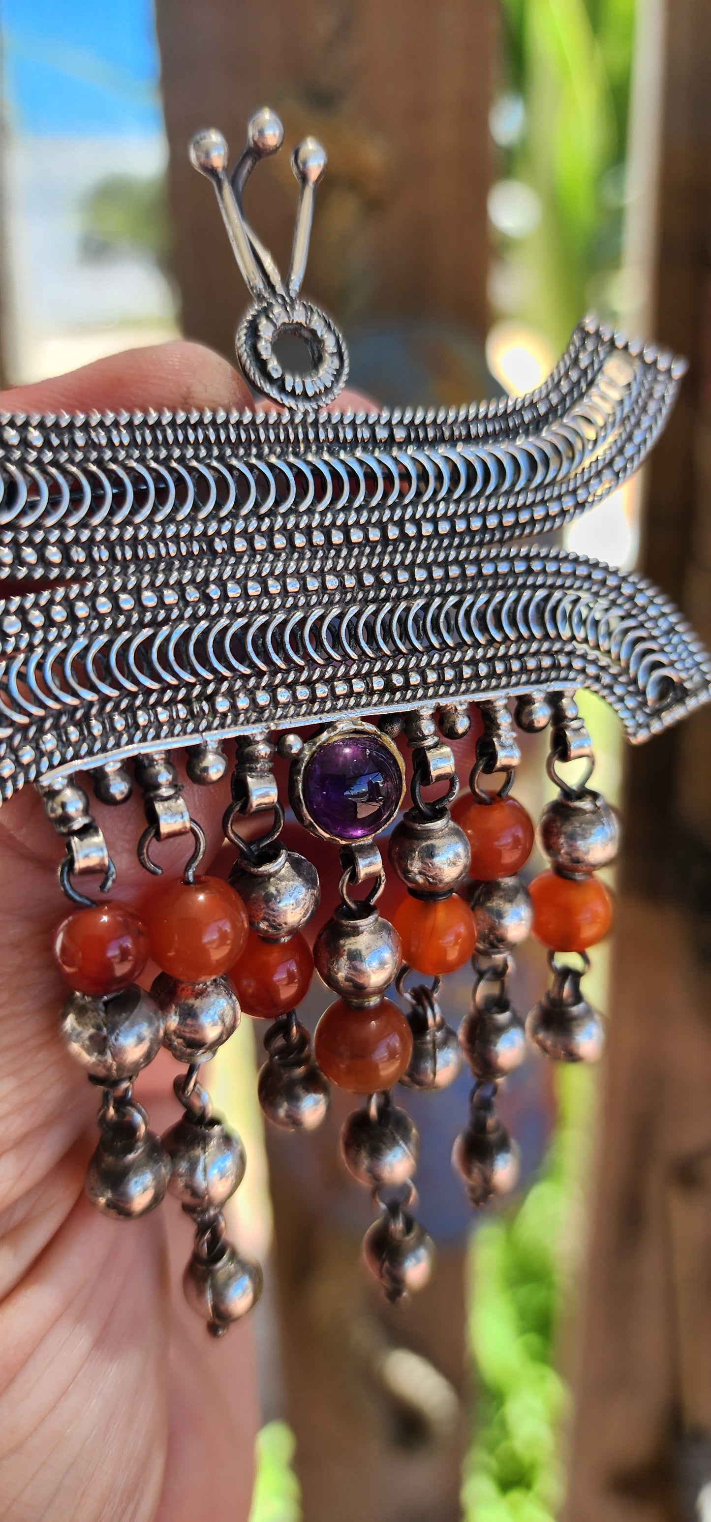 Marvelous and large size vintage sterling silver ethnic/tribal Omani brooch.