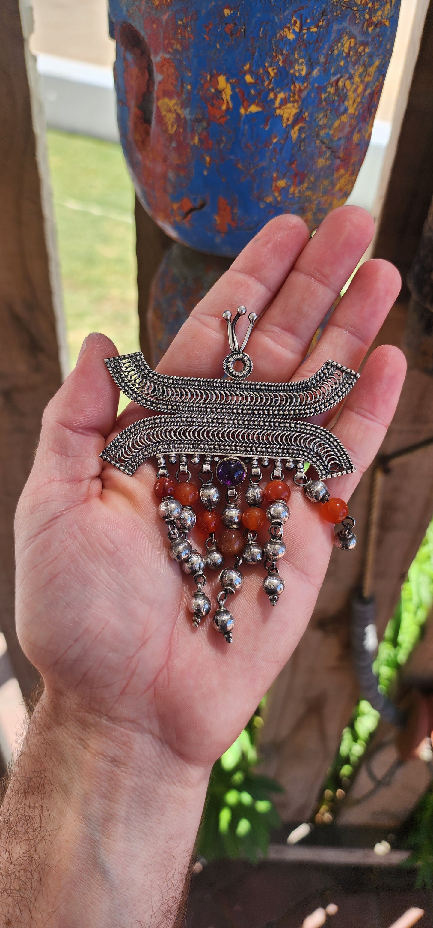Marvelous and large size vintage sterling silver ethnic/tribal Omani brooch.