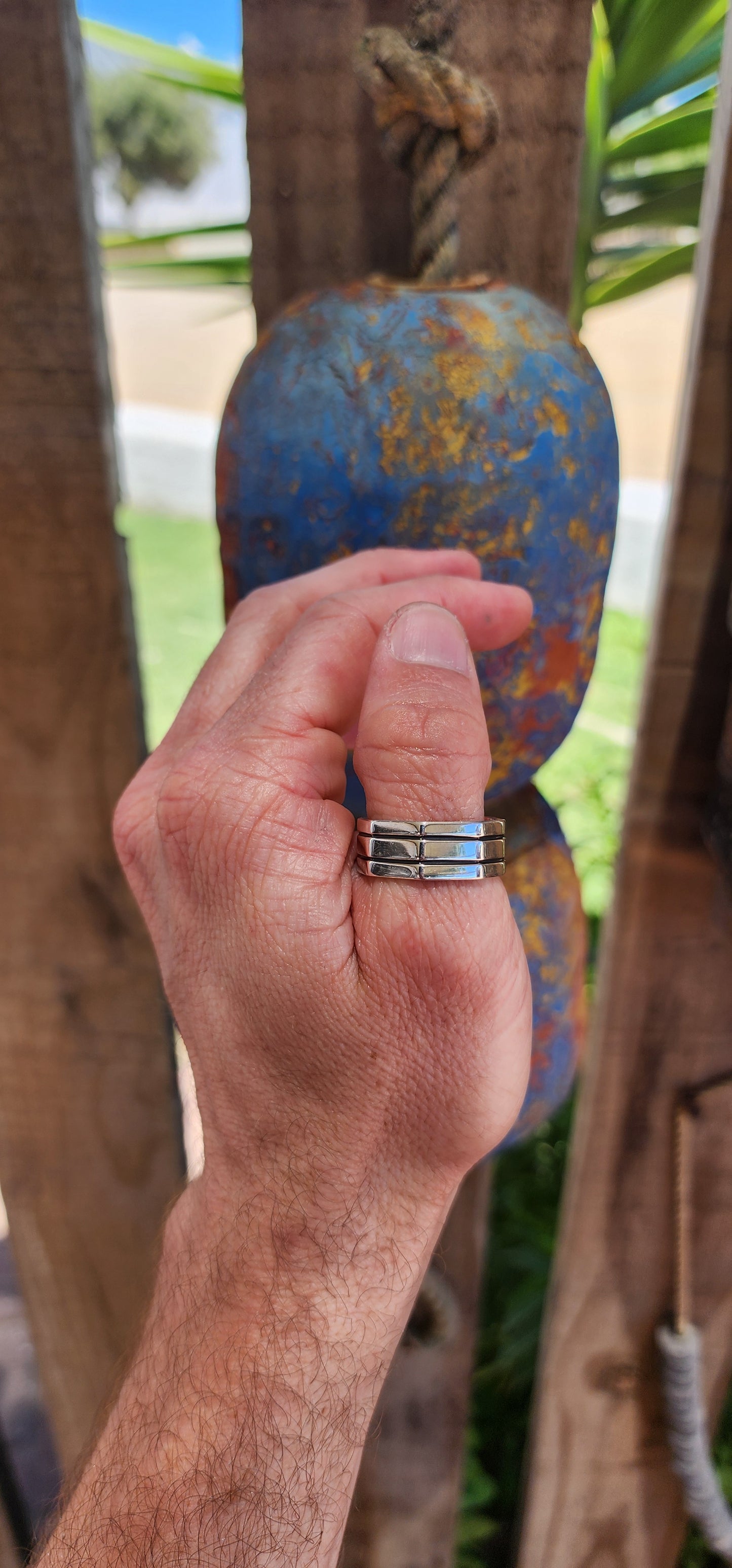 FOR THE BOYS!This chunky modernist sterling silver dress ring is a striking design, merging minimalism with industrial aesthetics. Its octagonal shape, reminiscent of a hex nut, gives it a bold and rugged look while maintaining a refined edge.