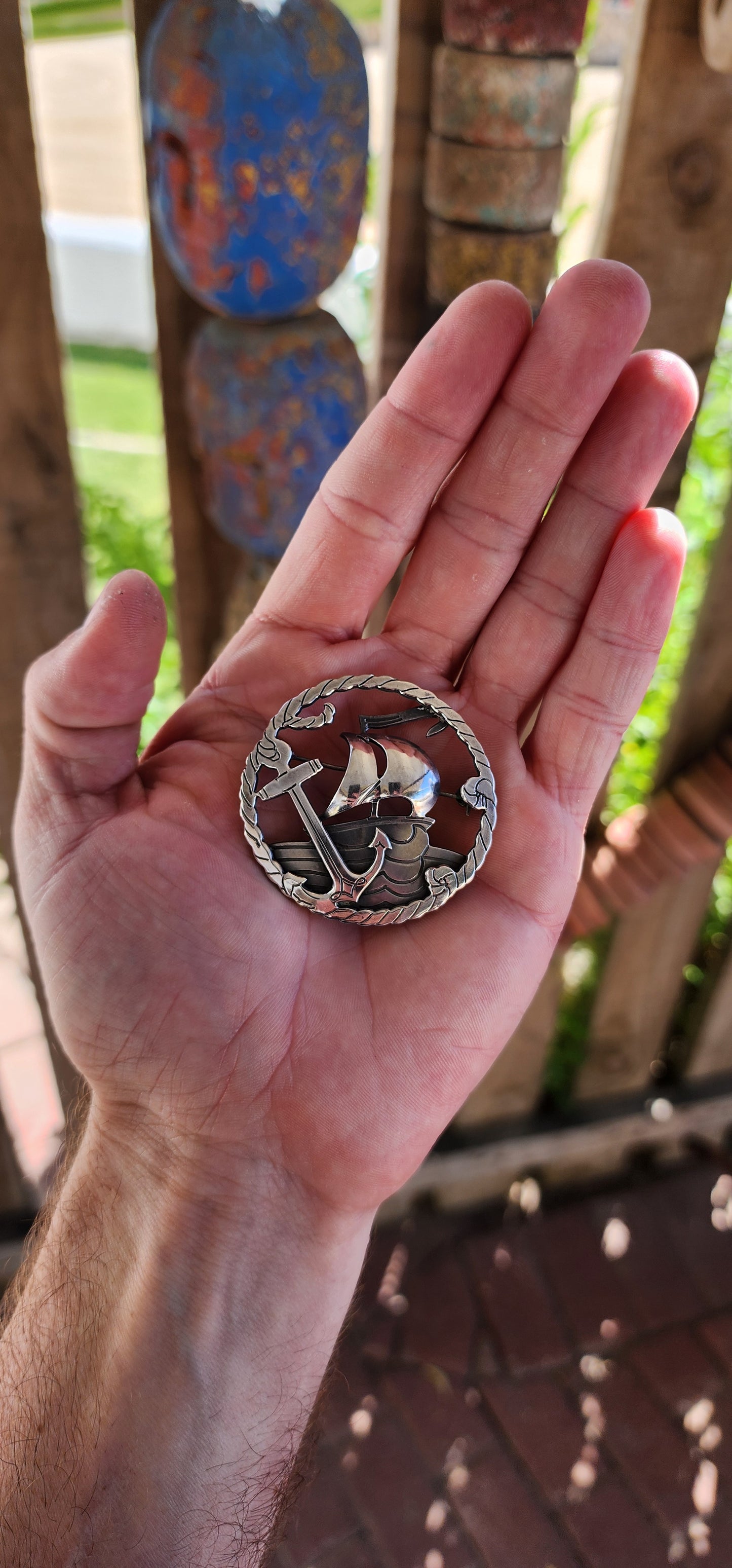 "The Mariner's Tale" - Like a sailor’s cherished keepsake, this exquisite and generous in size vintage sterling silver brooch captures the romance, adventure, and symbolism of the high seas in a single, masterfully crafted piece.