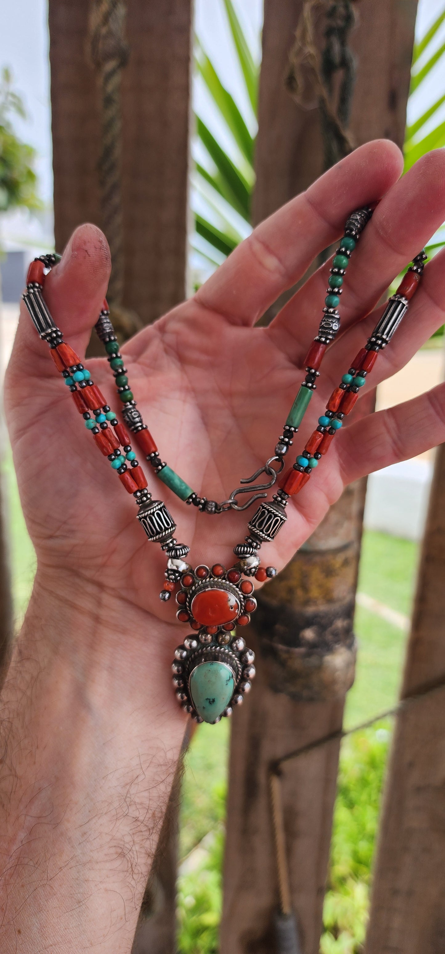 This rare vintage Tibetan sterling silver necklace is a breathtaking example of Himalayan craftsmanship, embodying the spiritual and artistic traditions of Tibetan culture.