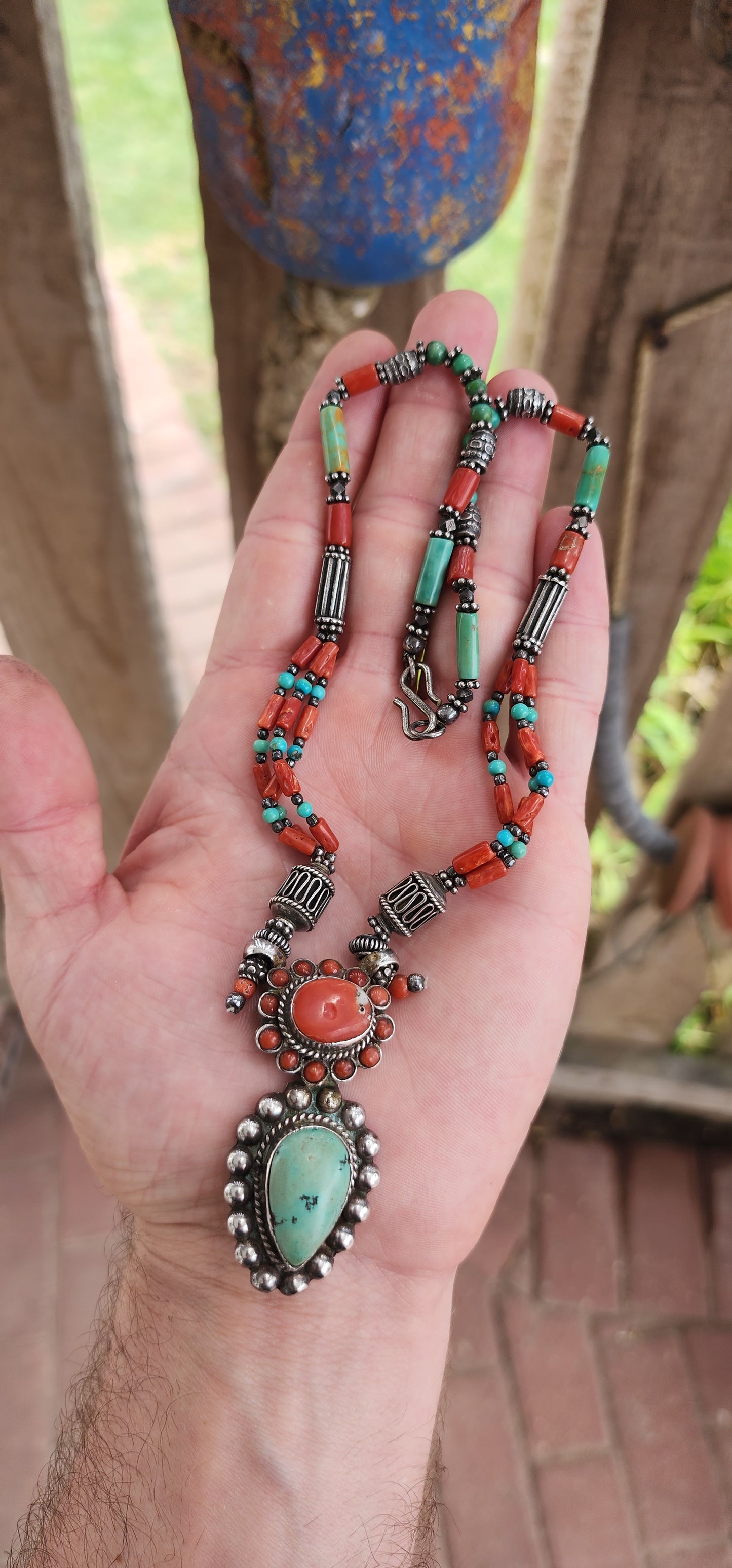 This rare vintage Tibetan sterling silver necklace is a breathtaking example of Himalayan craftsmanship, embodying the spiritual and artistic traditions of Tibetan culture.