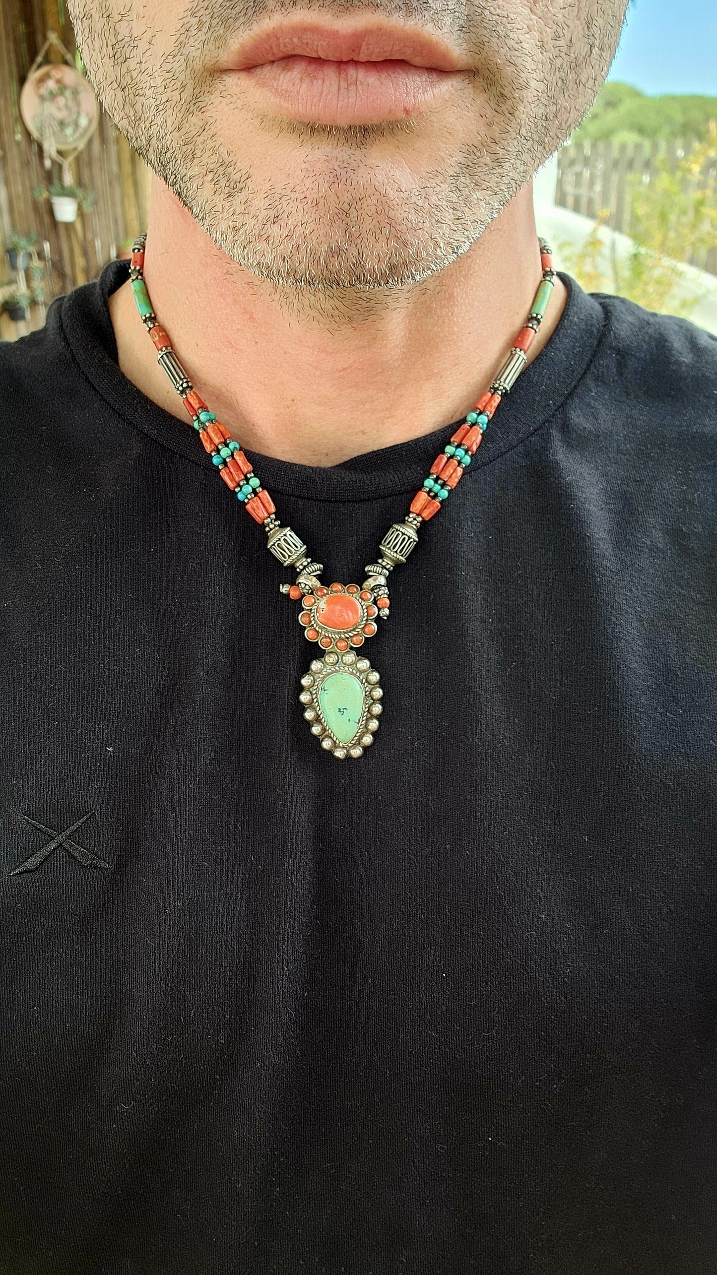 This rare vintage Tibetan sterling silver necklace is a breathtaking example of Himalayan craftsmanship, embodying the spiritual and artistic traditions of Tibetan culture.