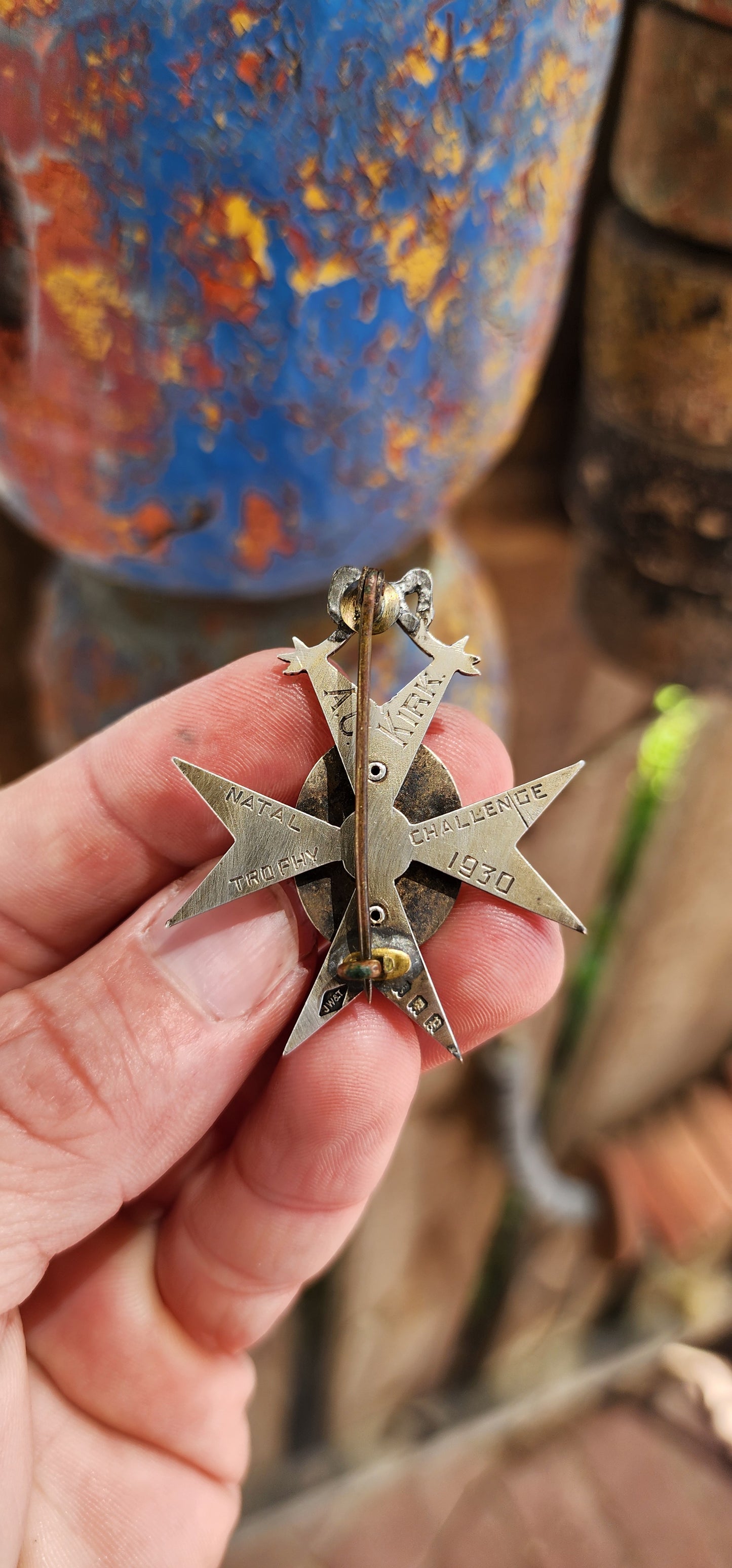 This marvelous hallmarked sterling silver Natal sporting award medal/brooch, crafted by Johnson, Walker & Tolhurst (JW&T) of London, is a rare, high-quality enamel and silver medal from the 1930's.