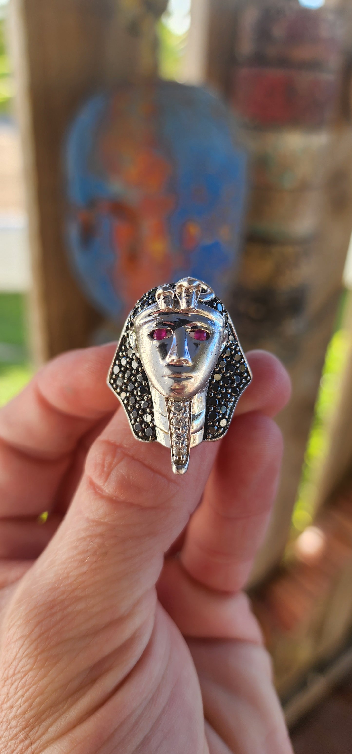 This majestic vintage Egyptian Pharaoh ring is no ordinary piece of jewelry—it is a portal to the past, a relic infused with mystery, power, and the whispers of ancient wisdom.