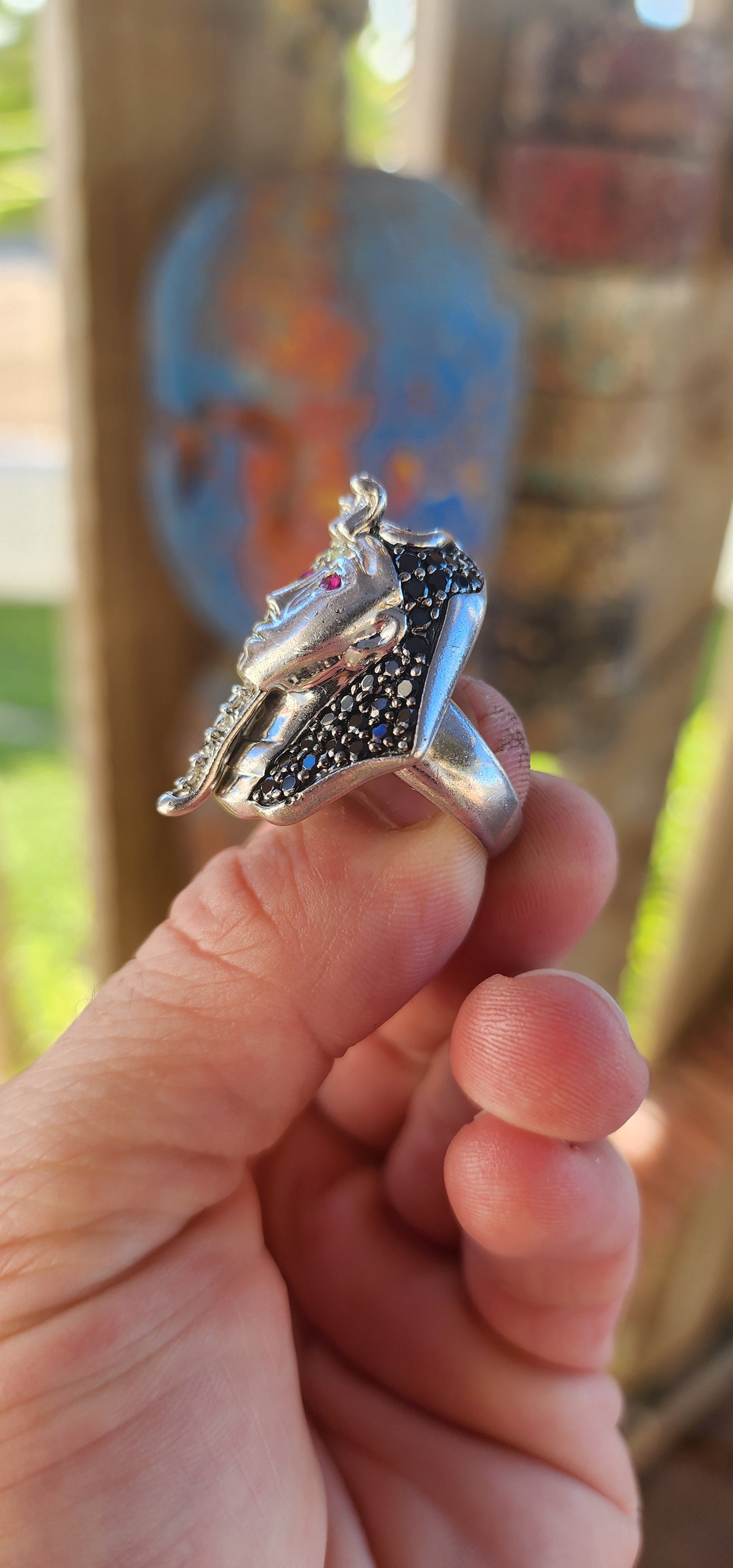 This majestic vintage Egyptian Pharaoh ring is no ordinary piece of jewelry—it is a portal to the past, a relic infused with mystery, power, and the whispers of ancient wisdom.