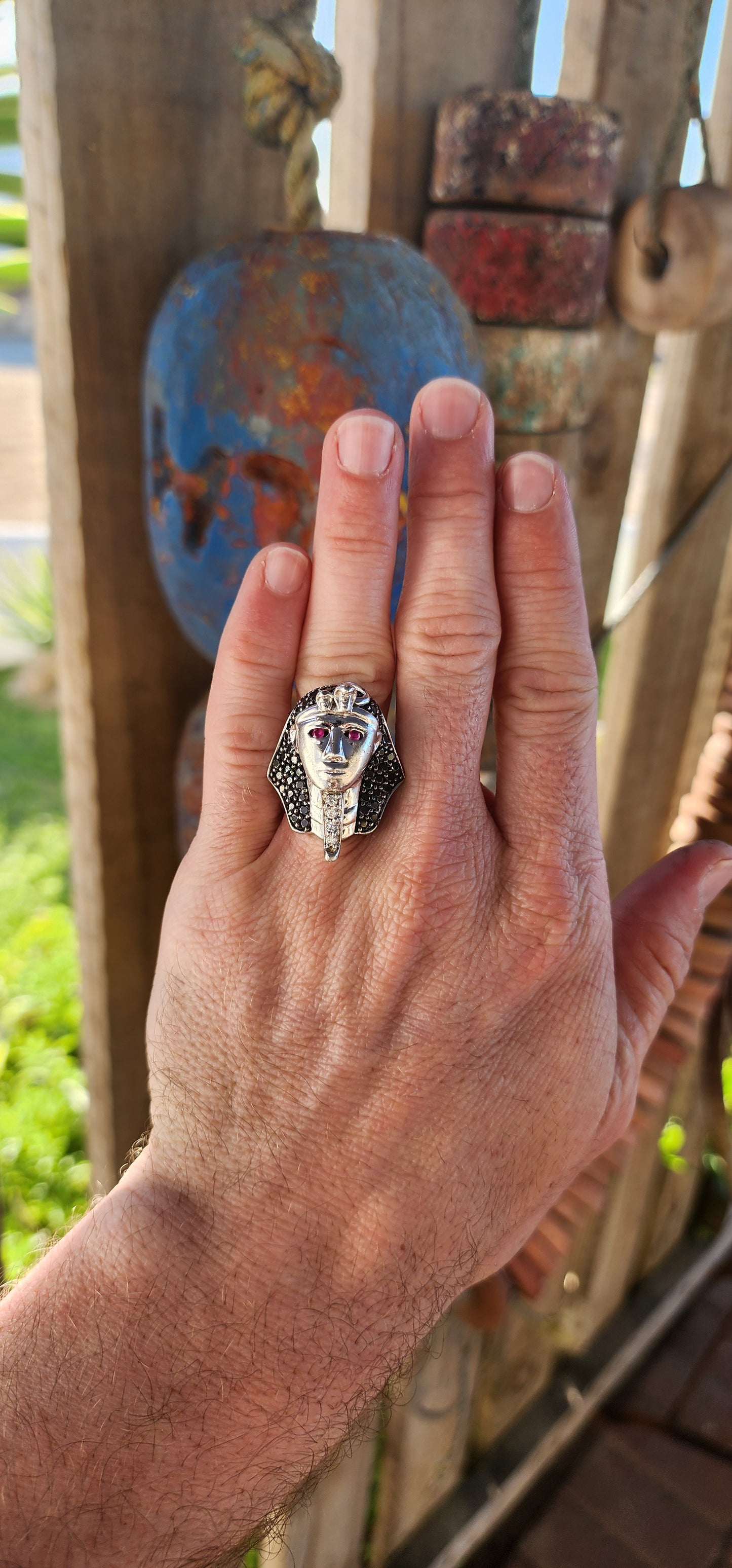 This majestic vintage Egyptian Pharaoh ring is no ordinary piece of jewelry—it is a portal to the past, a relic infused with mystery, power, and the whispers of ancient wisdom.