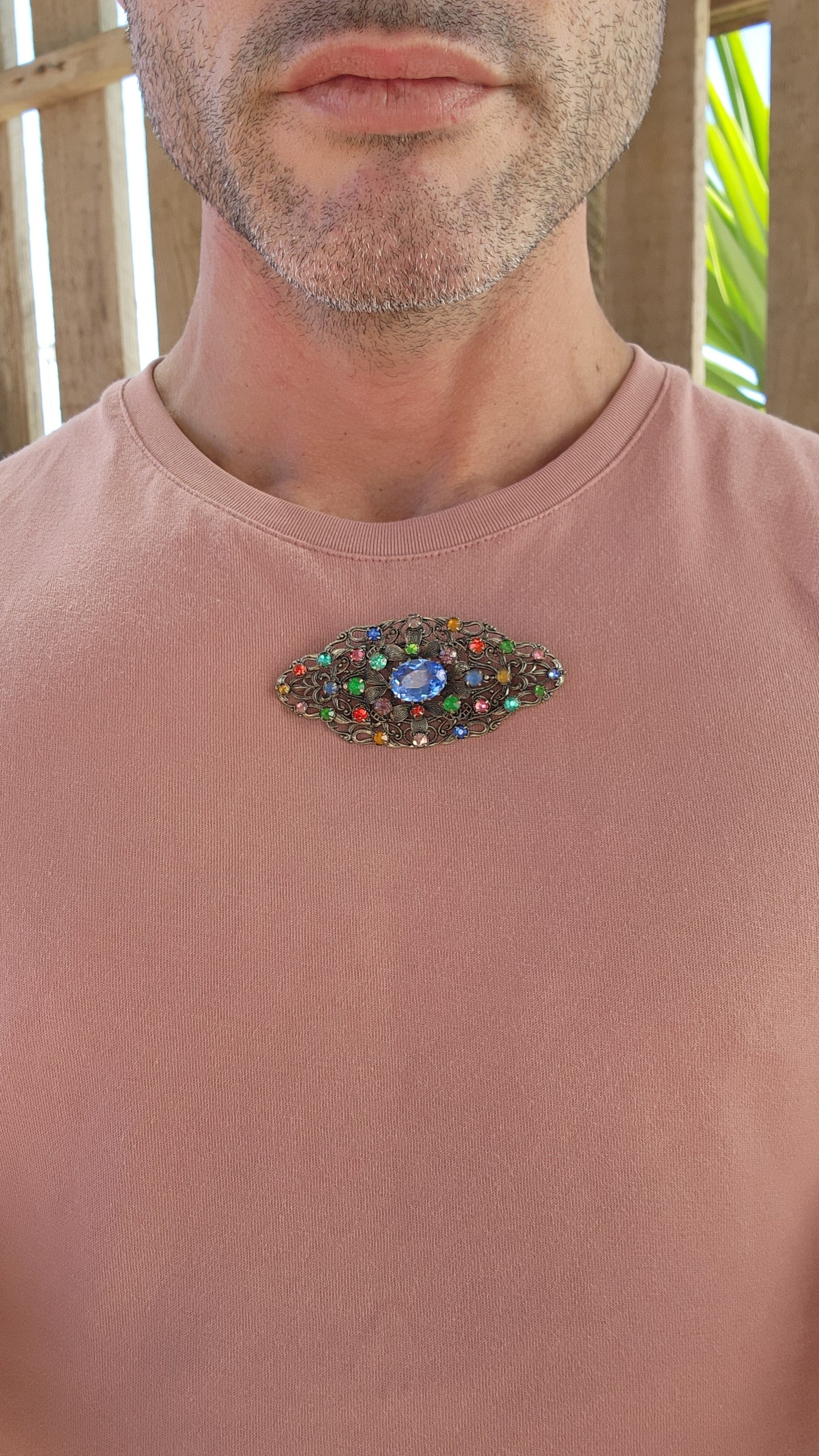 This costume brooch is pure vintage glamour with a dash of theatrical flair! Picture a grand ballroom in the roaring 1920s, where every accessory had to dazzle—and this Czech Art Deco beauty would have stolen the show.