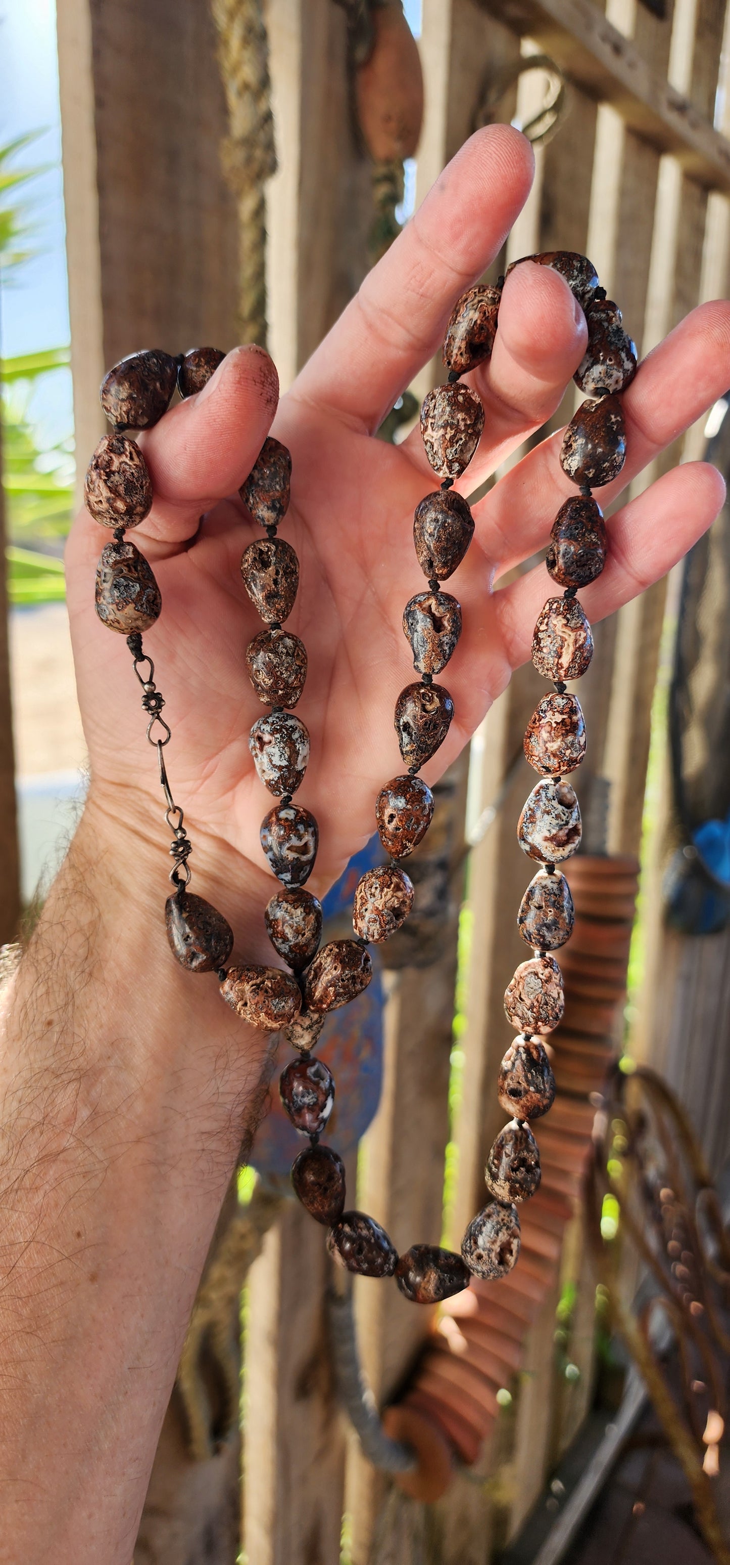 This necklace is like a treasure unearthed from deep within the earth’s mysteries! What ive got here is a stunning, extra-length strand of leopard skin jasper beads, each one brimming with wild, organic character.