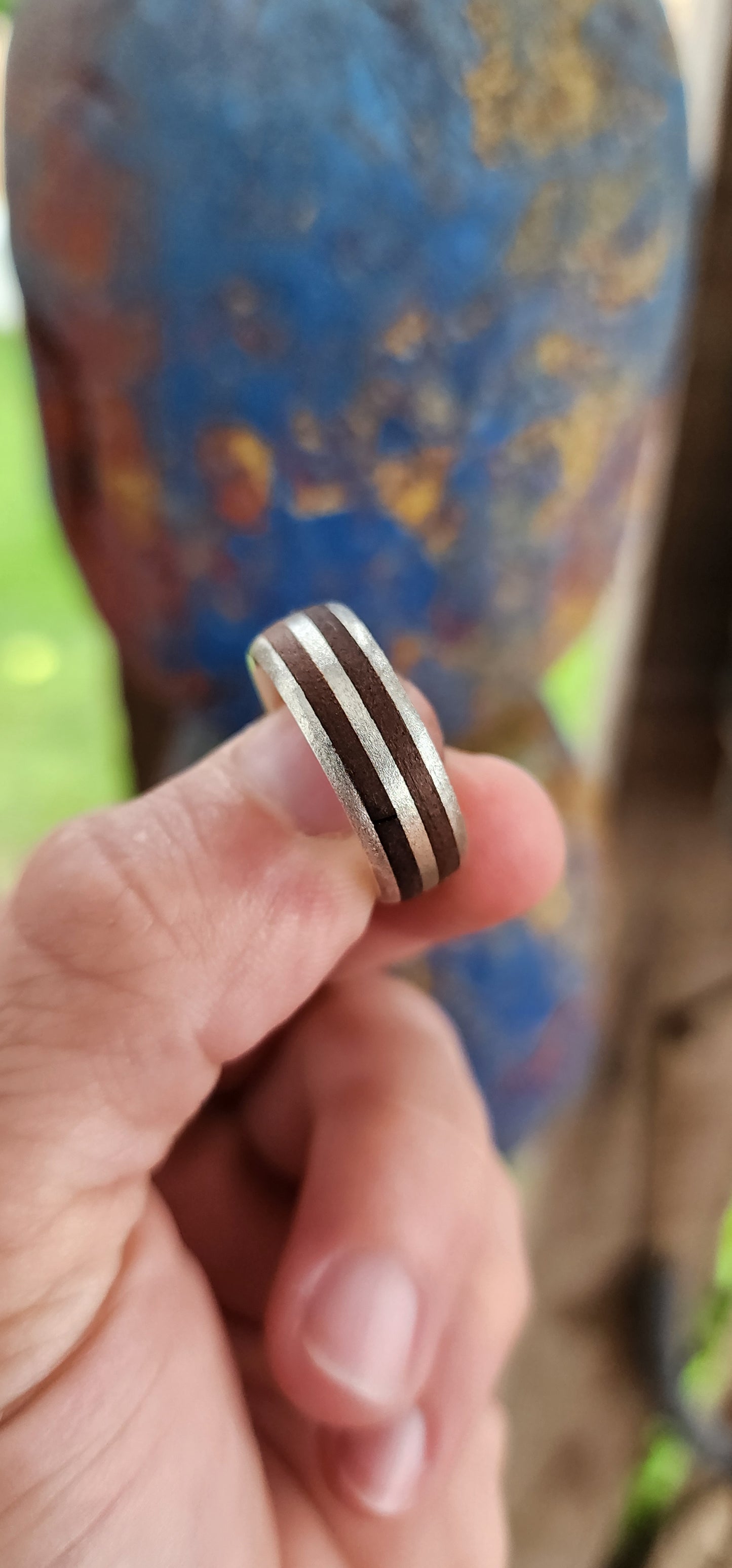 The Double Barrel Outlaw Ring.
This one’s got serious attitude! A chunky, battle-ready band, this ring fuses rustic charm with rugged steel in perfect harmony.