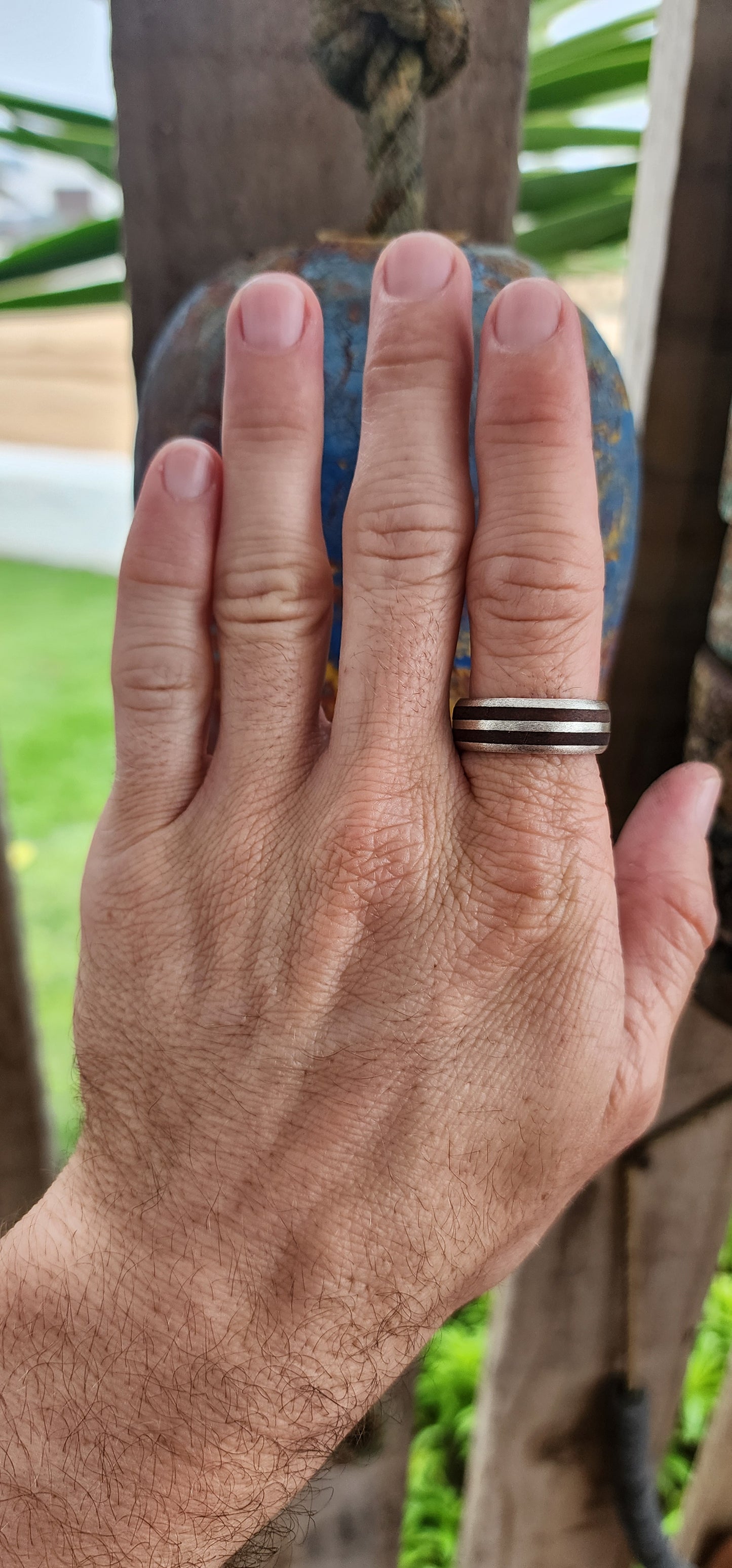 The Double Barrel Outlaw Ring.
This one’s got serious attitude! A chunky, battle-ready band, this ring fuses rustic charm with rugged steel in perfect harmony.