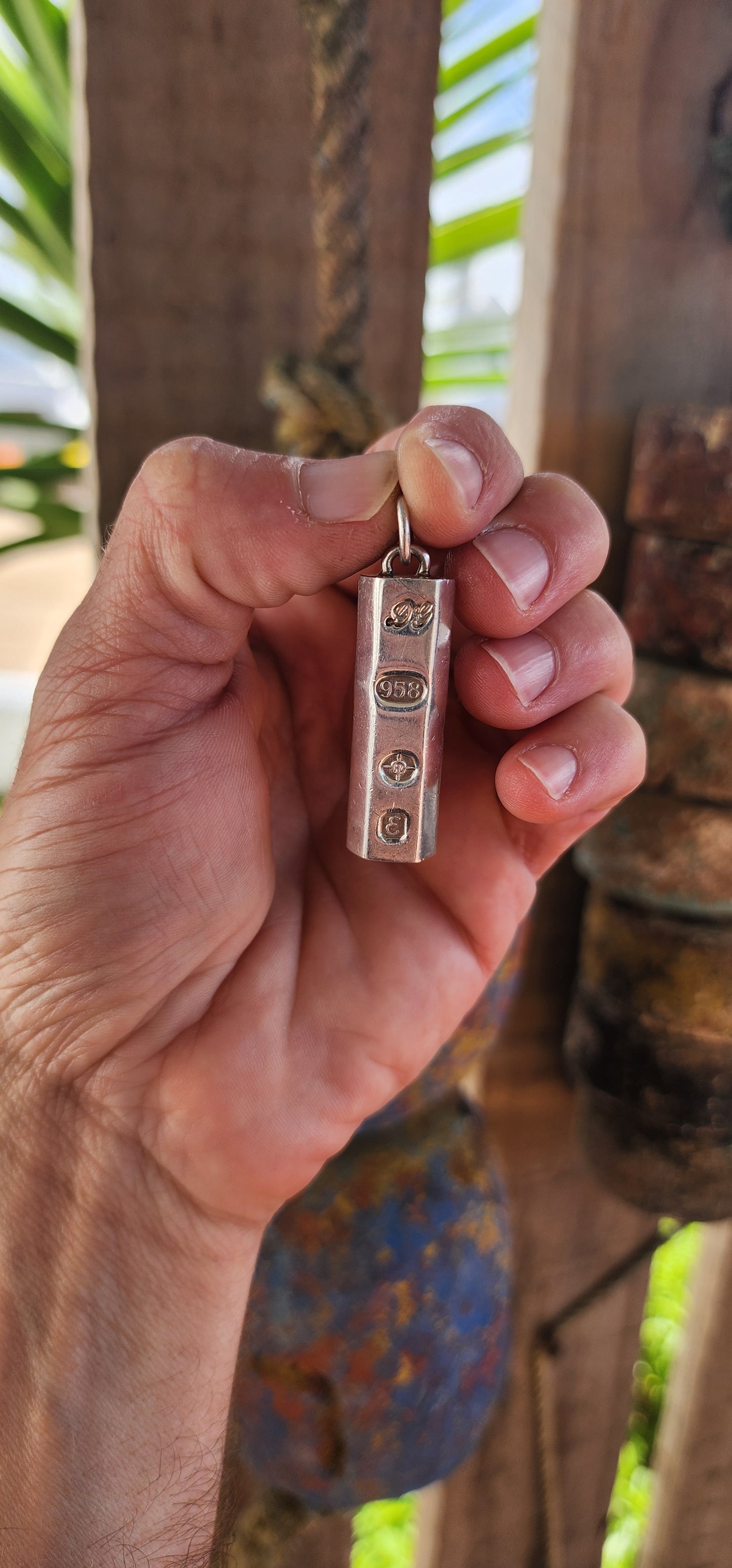 CHUNK OF SILVER!This vintage pendant is a bold and striking example of late 1970s British silver craftsmanship, modeled in the style of a "chocolate bar" or ingot.