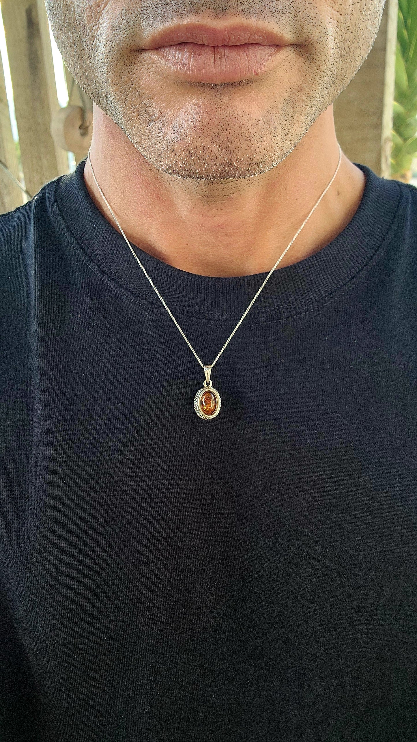 A Drop of Ancient Light: Sterling Silver & Baltic Amber Pendant Necklace.