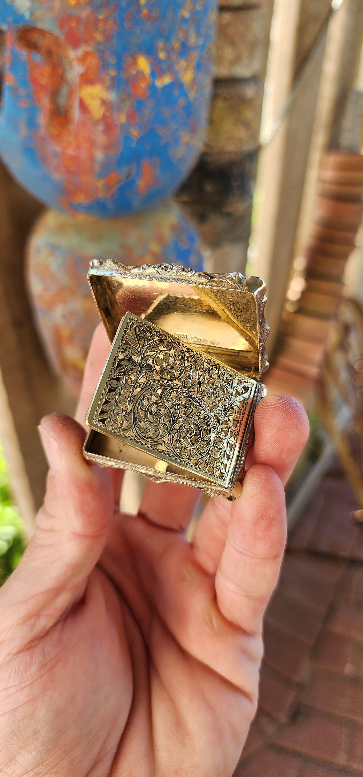 This exquisite silver-gilt vinaigrette box is a hallmark example of the craftsmanship of Nathaniel Mills, one of the most celebrated English silversmiths of the 19th century. Created around 1843 during the early Victorian era.