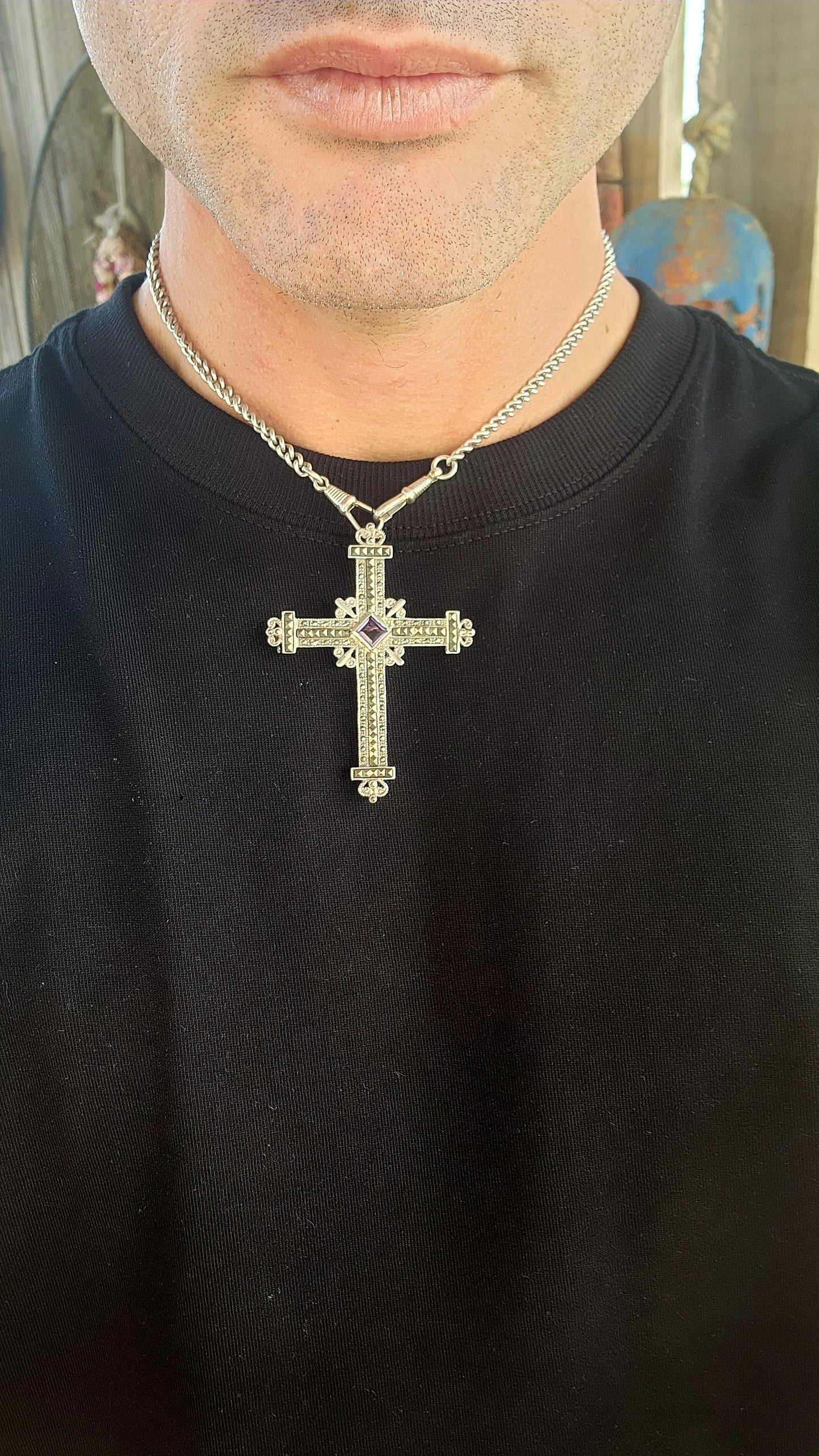 Fit for the breastplate of a crusader prince or the cloak of a baroque queen, this magnificent sterling silver cross brooch-pendant is nothing short of spectacular.