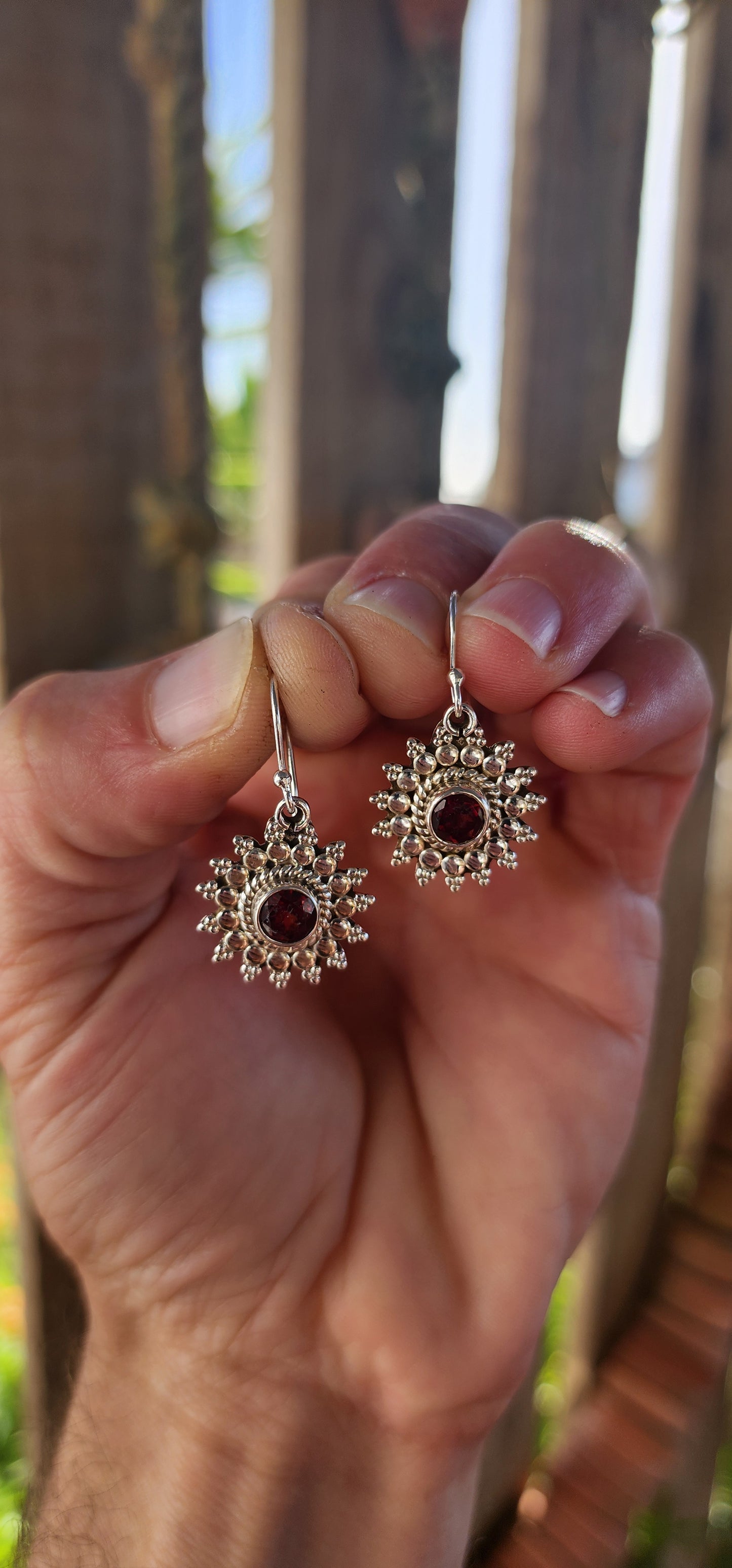 These sterling silver bohemian sunburst dangle earrings are like miniature constellations kissed by firelight—radiating warmth, passion, and vintage soul.