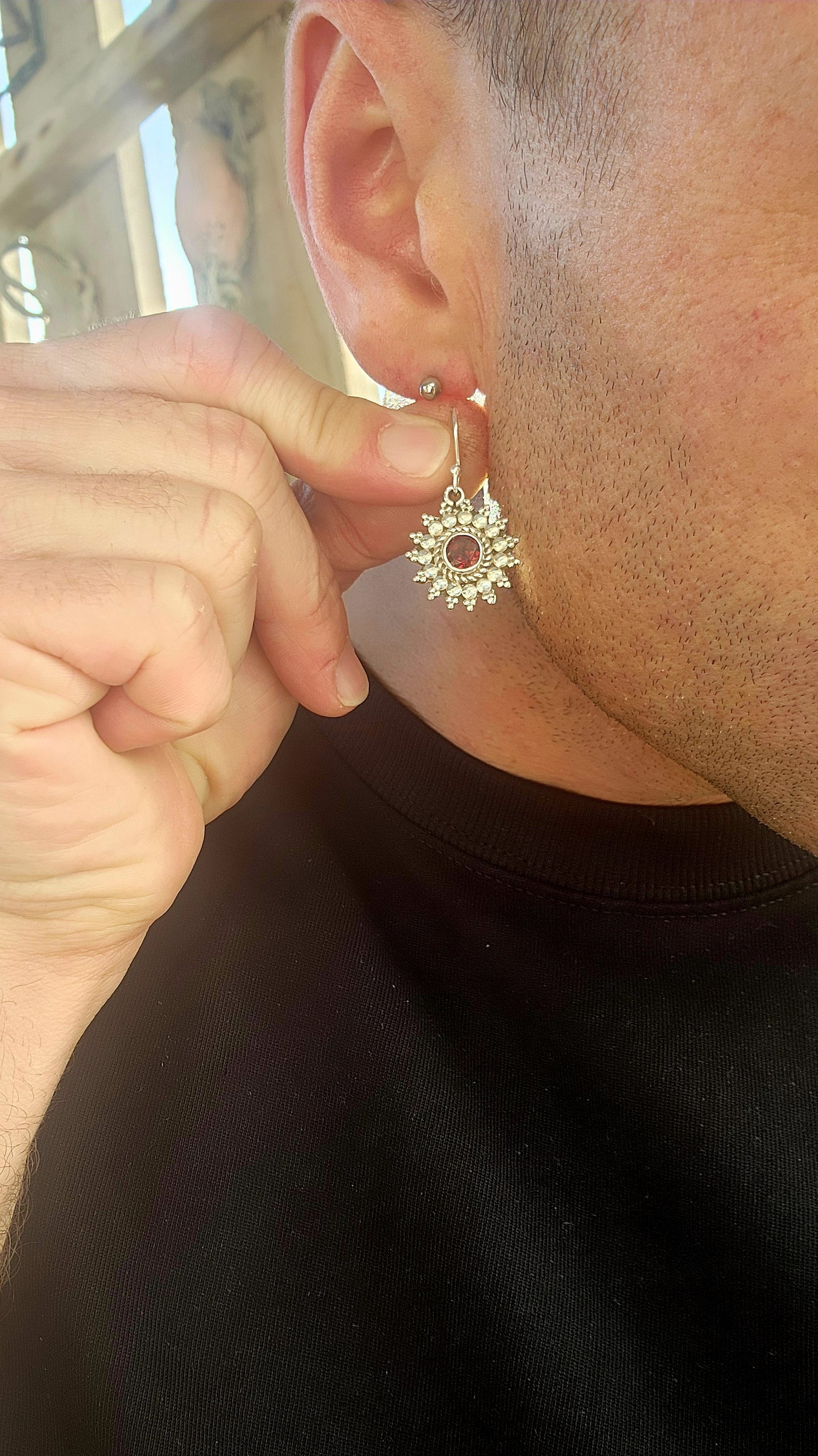 These sterling silver bohemian sunburst dangle earrings are like miniature constellations kissed by firelight—radiating warmth, passion, and vintage soul.