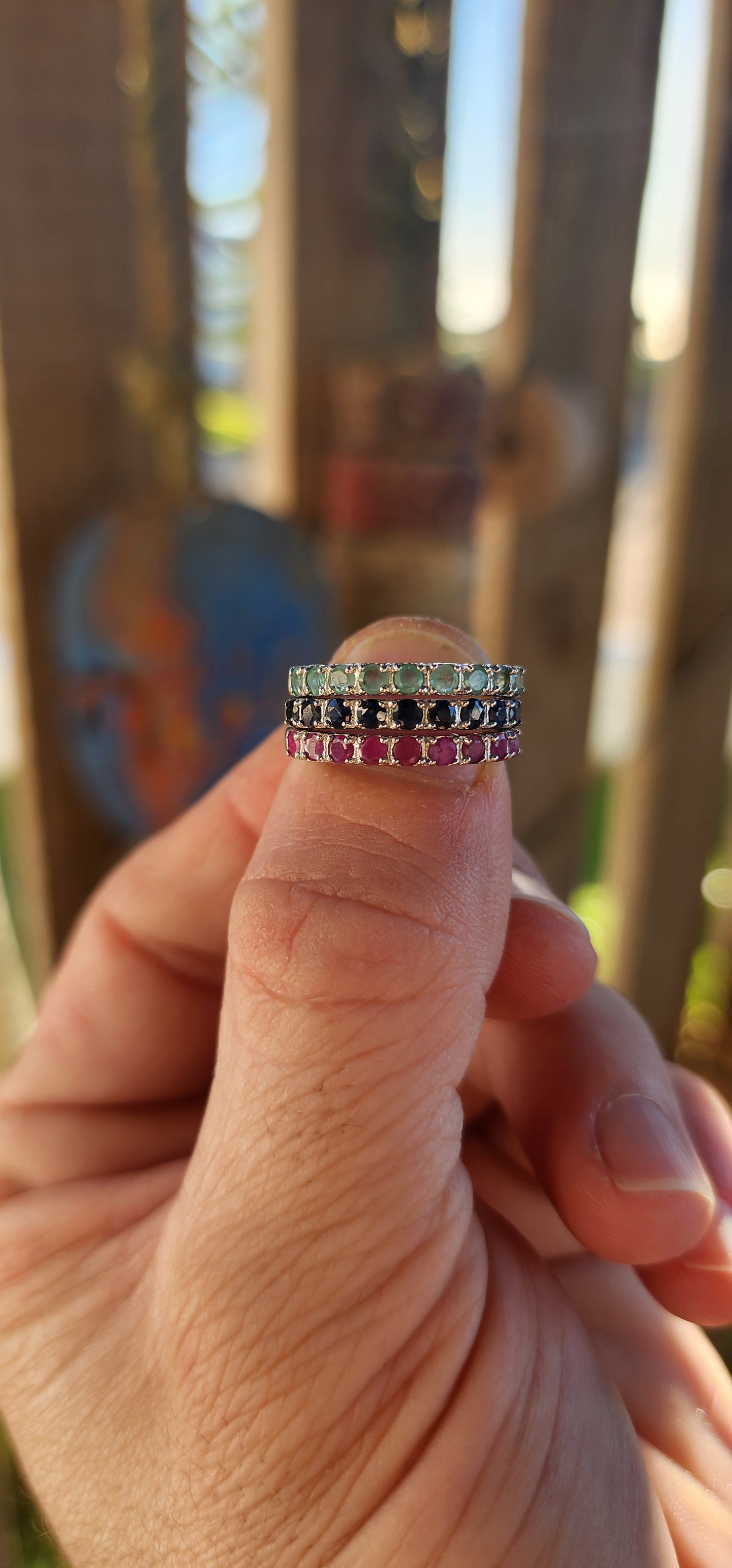 STACK 'EM HIGH – Sterling Silver Gemstone Eternity Bands!
Why settle for just one gem when you can indulge in a cascade of color and symbolism? These sterling silver half-eternity stacking rings are slim, stunning, and made to be mixed.
