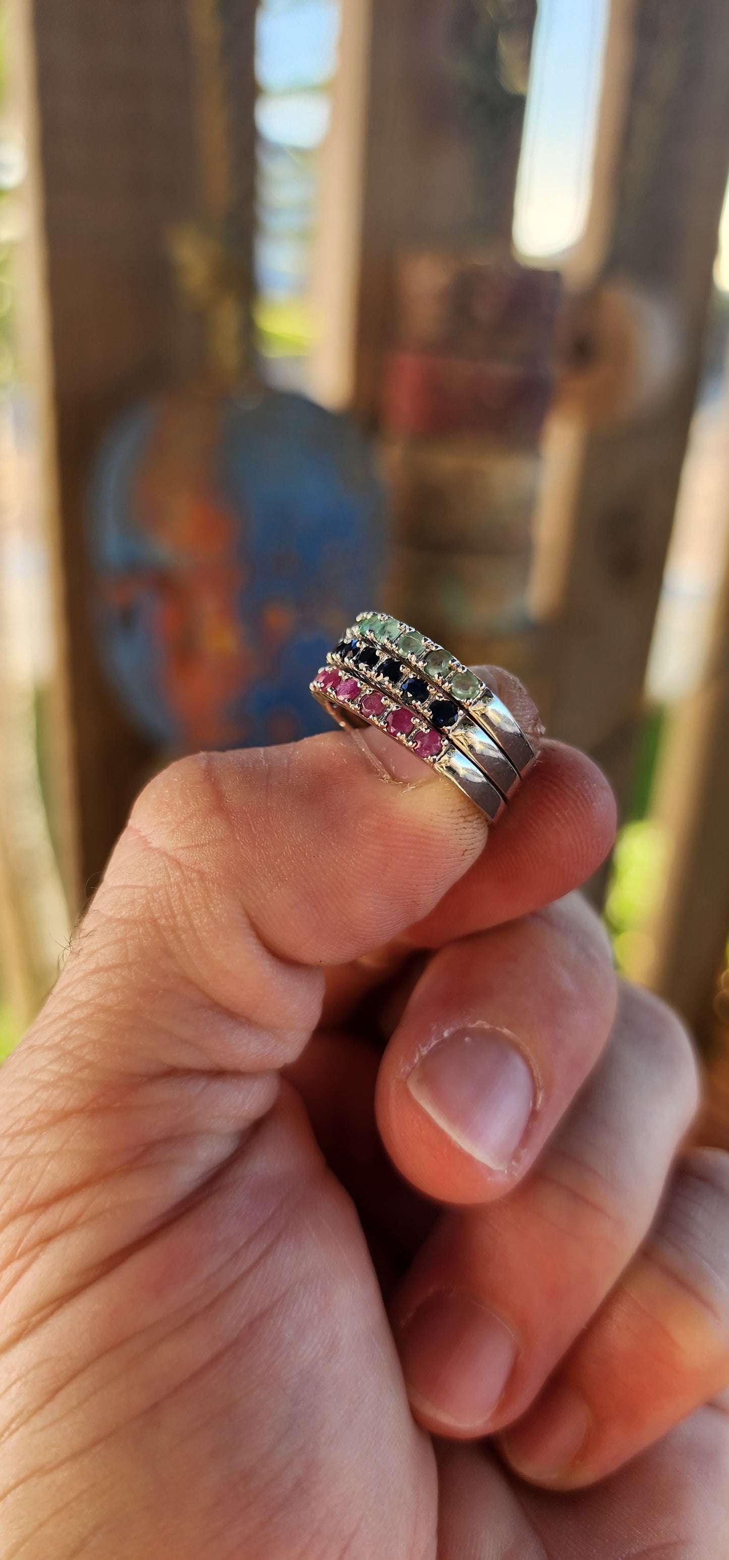 STACK 'EM HIGH – Sterling Silver Gemstone Eternity Bands!
Why settle for just one gem when you can indulge in a cascade of color and symbolism? These sterling silver half-eternity stacking rings are slim, stunning, and made to be mixed.
