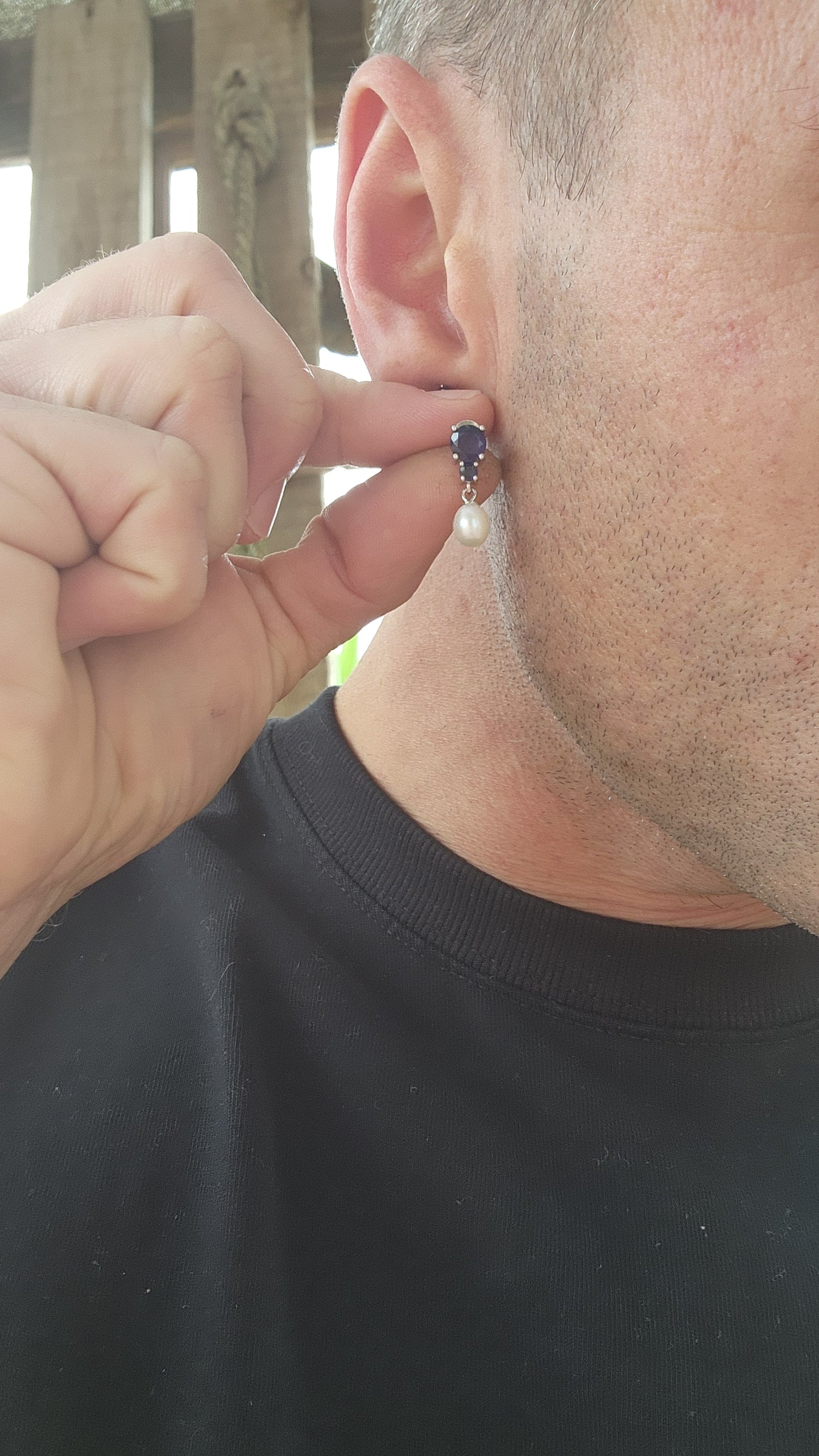 Elegant Sterling Silver Push-In Drop Earrings with Sapphires and Cultured Pearl Drops.