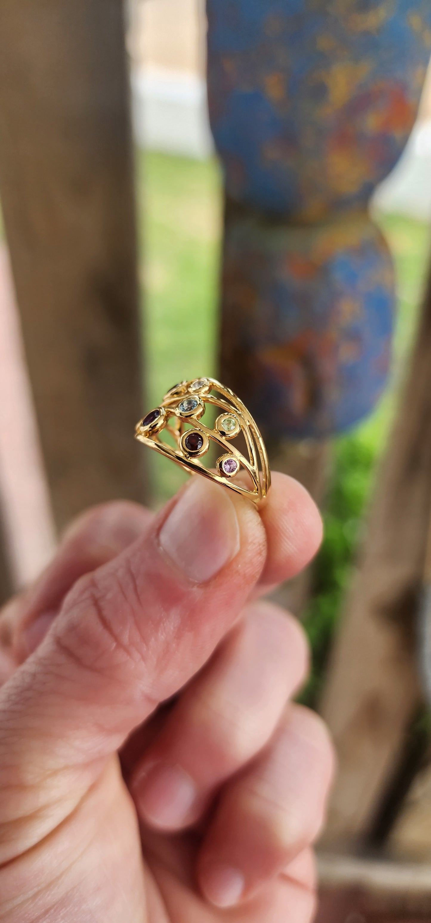 “Float This Boat” Tutti Frutti Treasure Ring"
Prepare to set sail on a sea of color with this buoyant beauty — a tutti frutti dreamboat of a dress ring that practically dances on your finger!