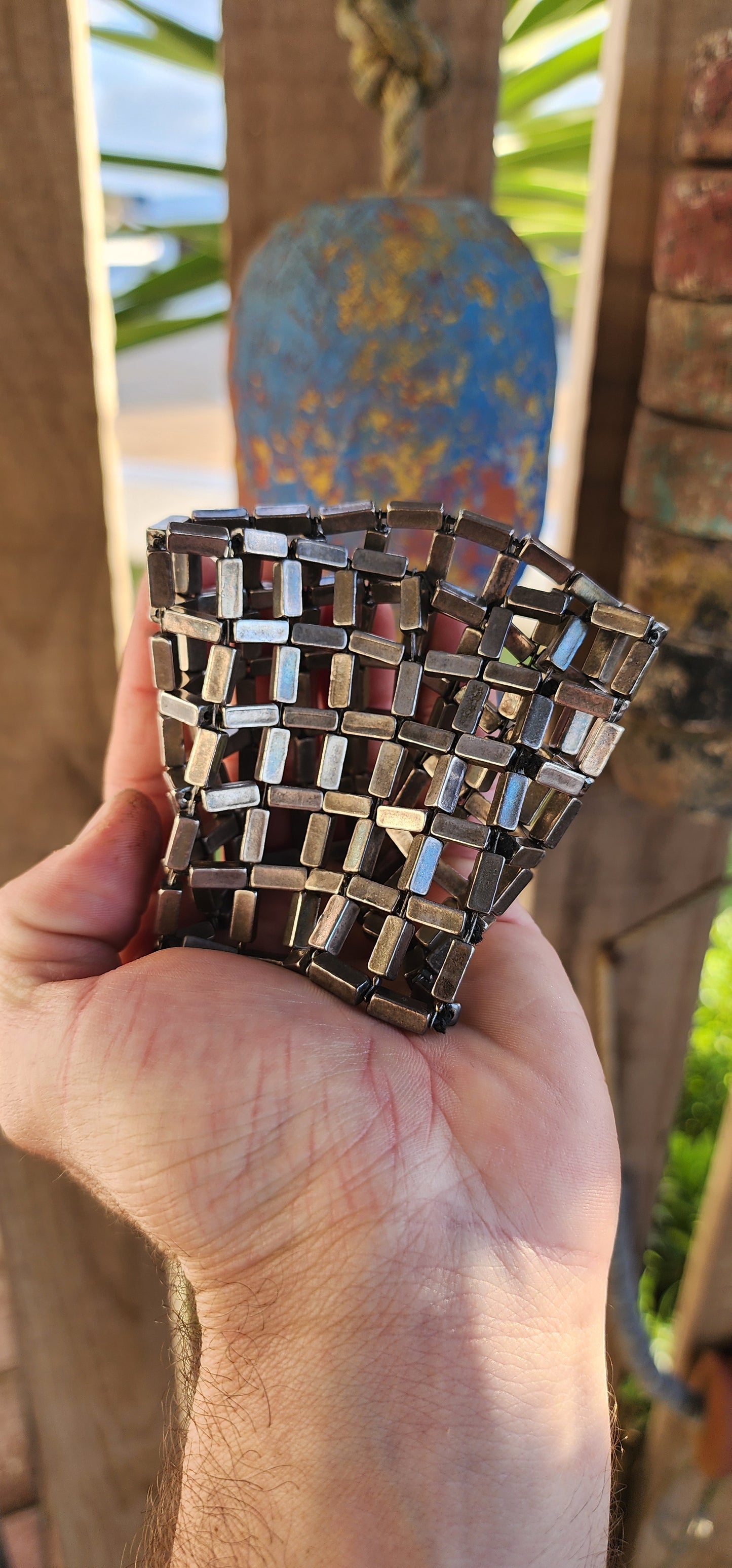 "Urban Jungle” – A Bold Cuff with Warrior Spirit .
Crafted with unapologetic flair, this vintage handmade costume bracelet serves up a serious dose of sculptural drama.