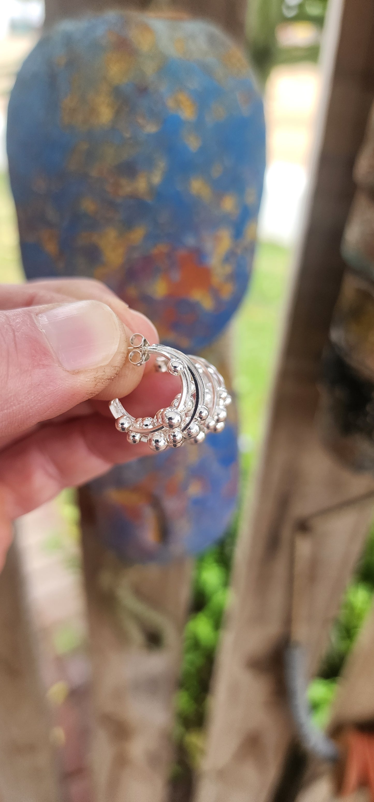 "Bubbles in Motion" - Articulated Sterling Silver Hoop Earrings.