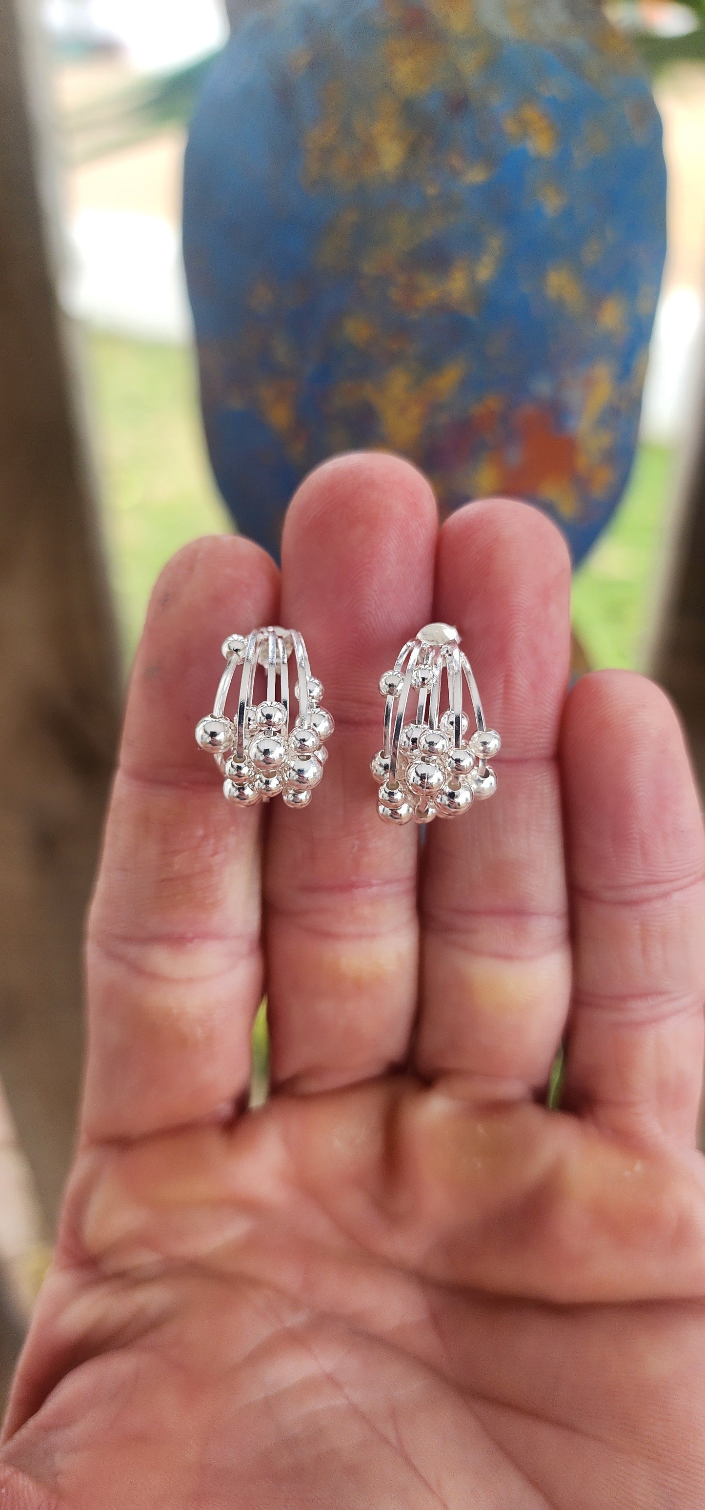 "Bubbles in Motion" - Articulated Sterling Silver Hoop Earrings.