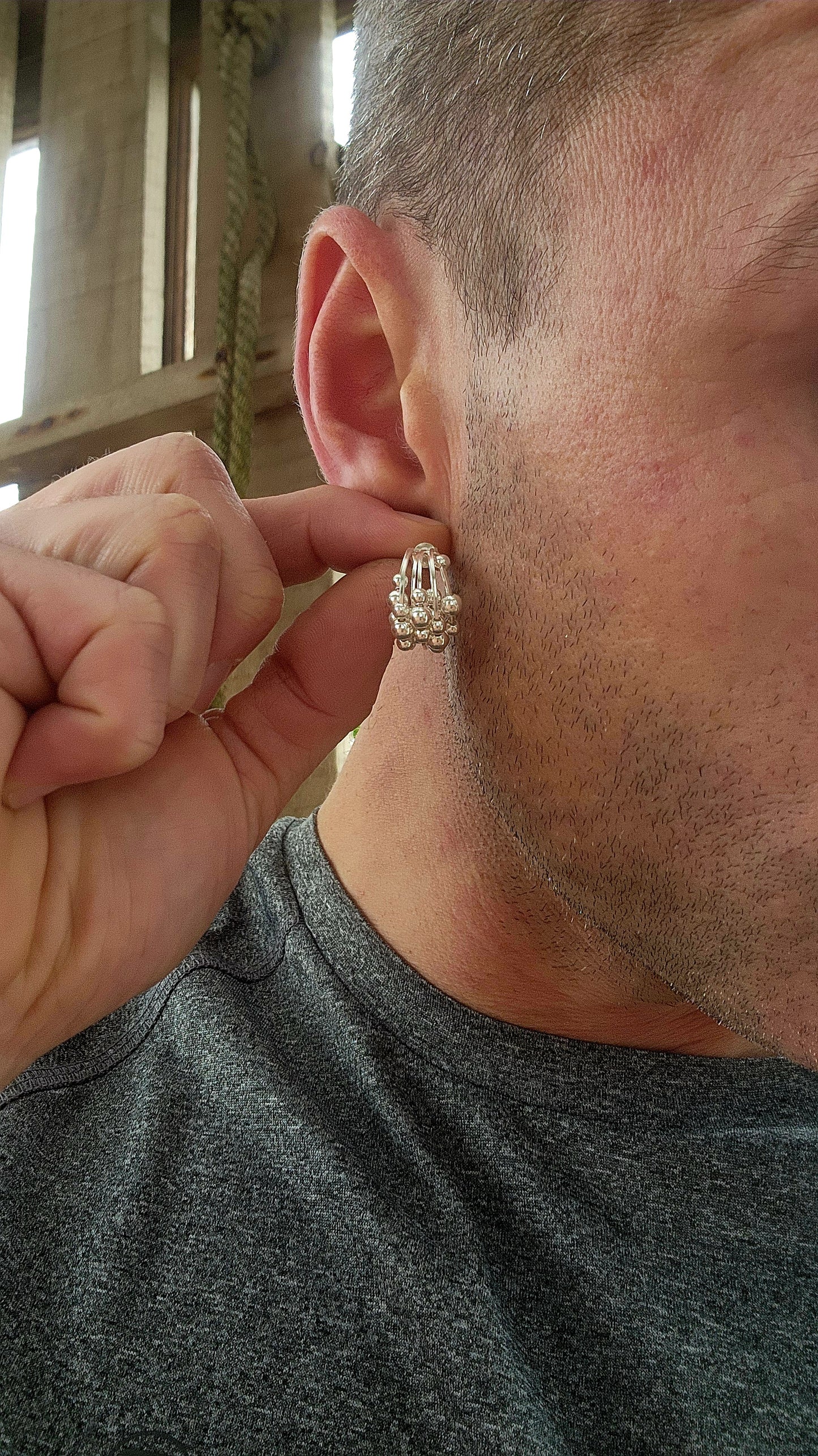 "Bubbles in Motion" - Articulated Sterling Silver Hoop Earrings.