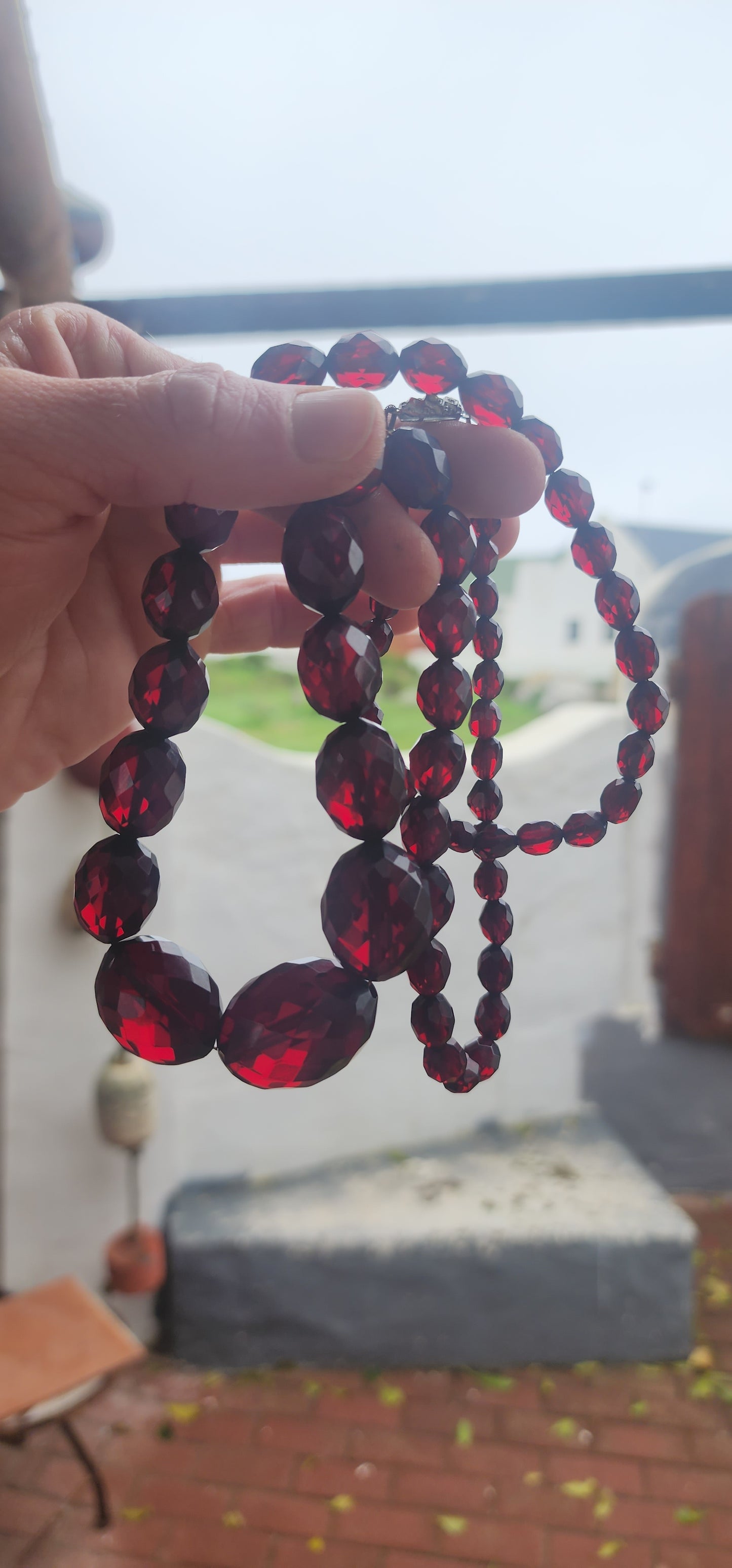 Highly sought-after Art Deco-era Cherry Bakelite beaded necklace — a true collectible treasure for lovers of vintage elegance.