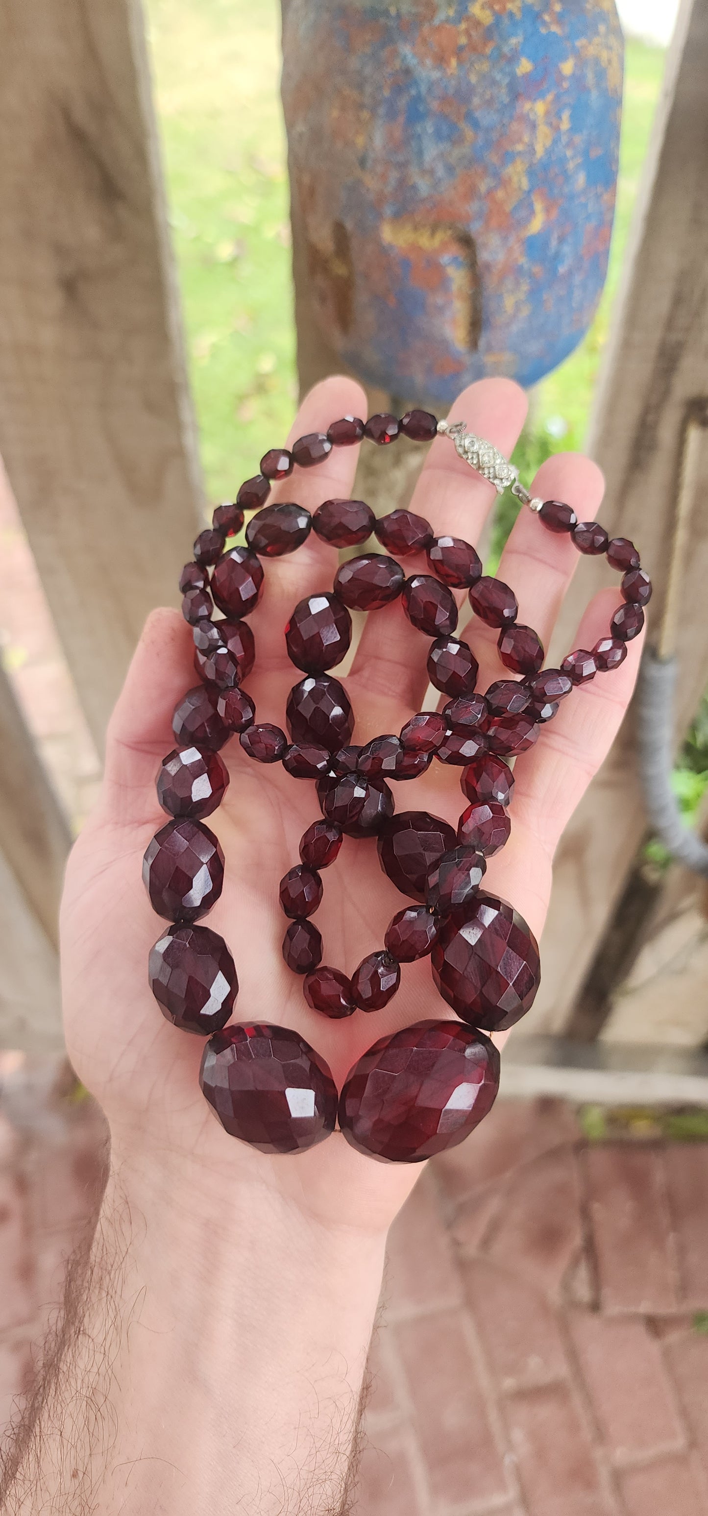 Highly sought-after Art Deco-era Cherry Bakelite beaded necklace — a true collectible treasure for lovers of vintage elegance.