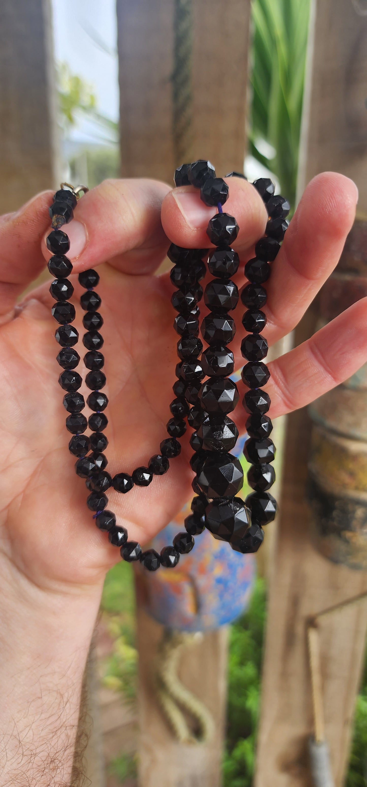 A timeless treasure from the golden age of glamour—this vintage Art Deco necklace from the 1930s features a luxurious extra length strand of glossy black French jet glass beads.