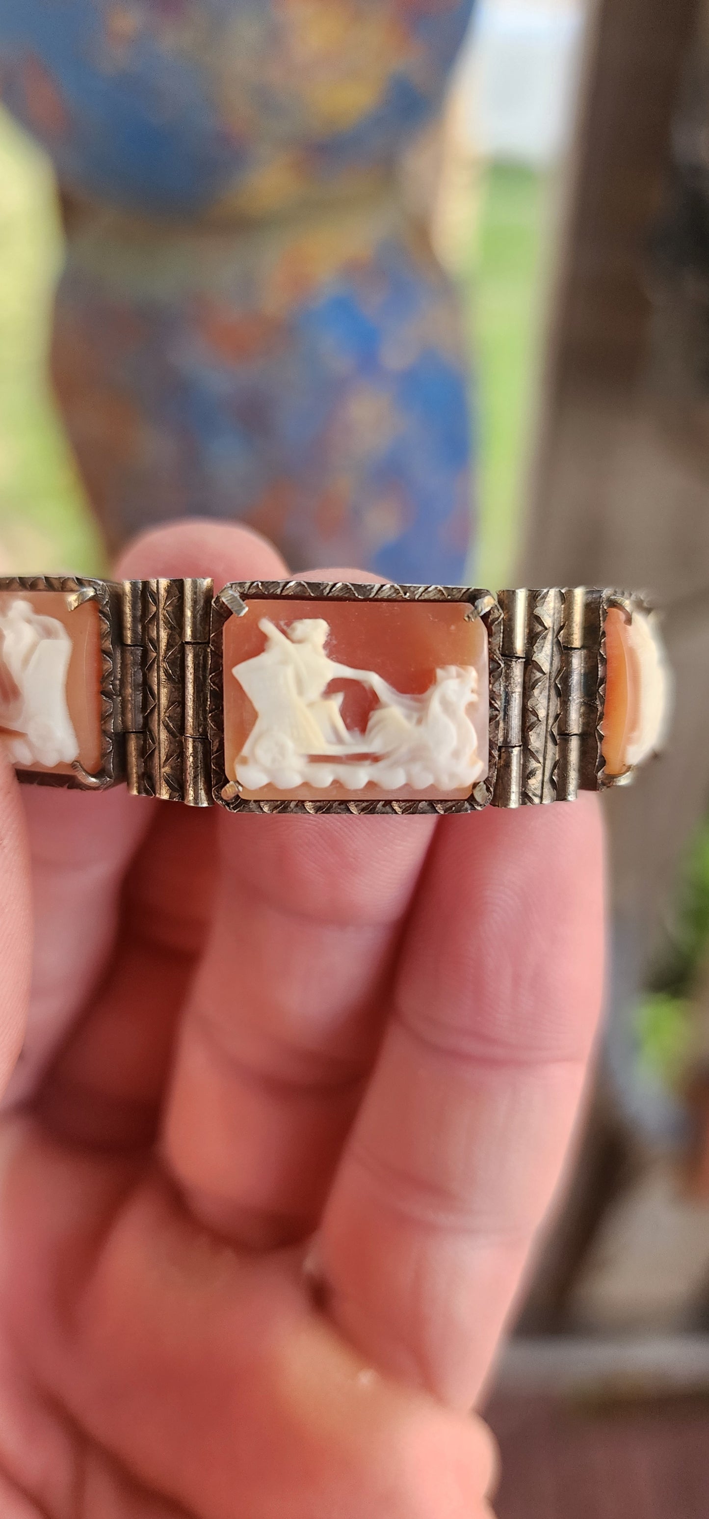 A Rare Masterpiece of Victorian Mythology: Antique Italian Conch shell Cameo 7-Panel Bracelet.